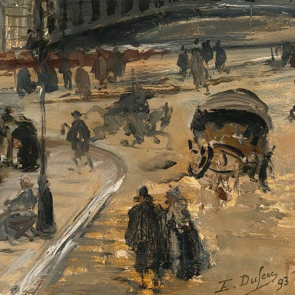 View Of Paris With Notre Dame - Edouard Jacques Dufeu, 3d Printed with texture and brush strokes looks like original oil painting.
