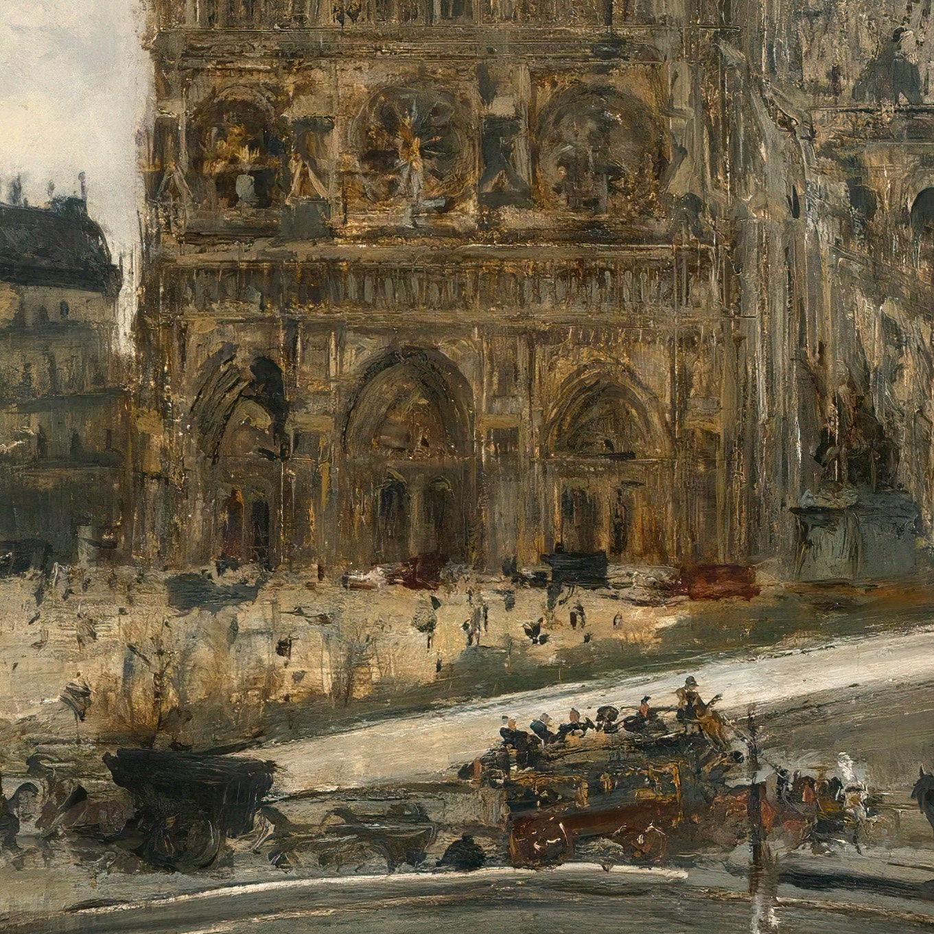 View Of Paris With Notre Dame - Edouard Jacques Dufeu, 3d Printed with texture and brush strokes looks like original oil painting.