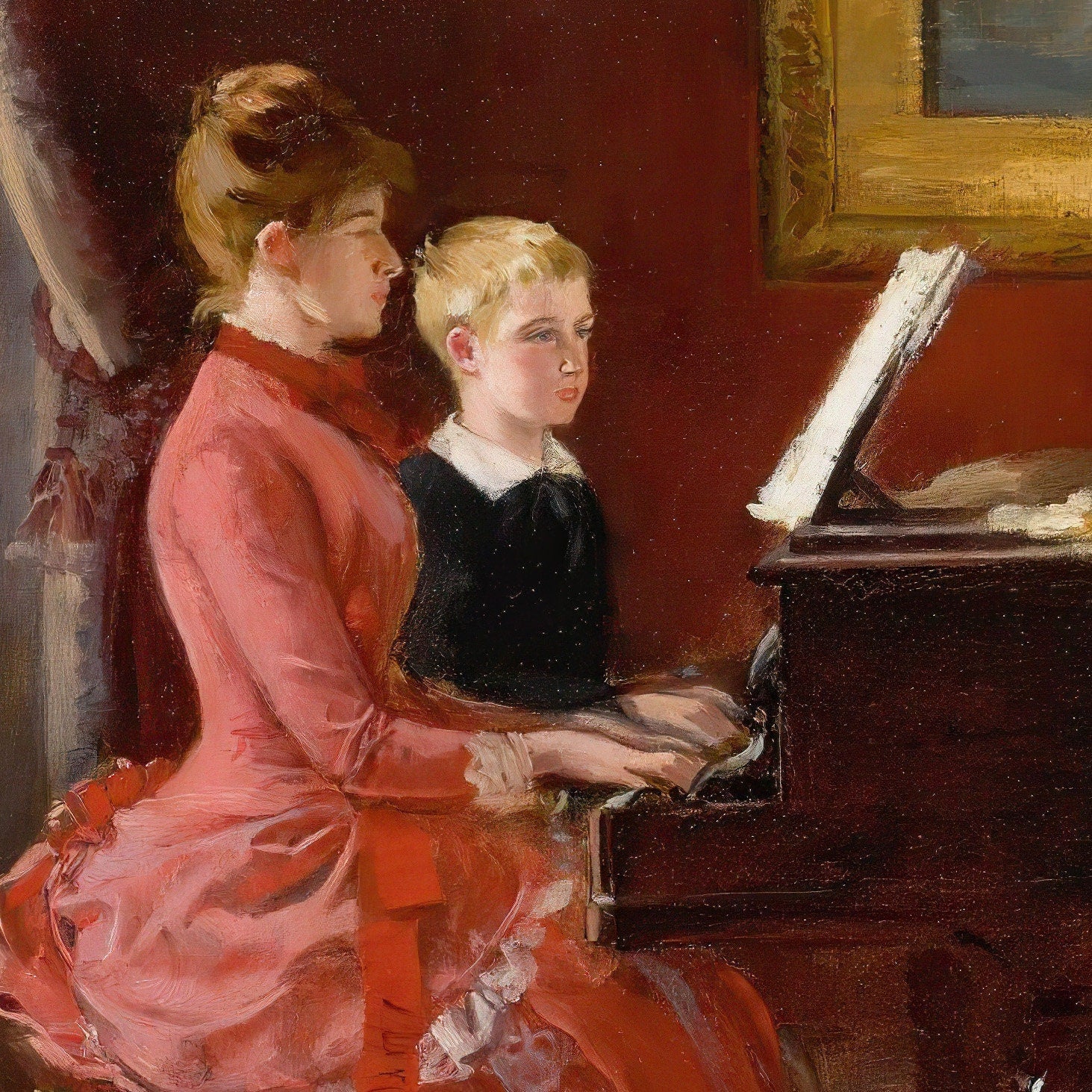 The Duet by Ernest Ange Duez, 3d Printed with texture and brush strokes looks like original oil painting.