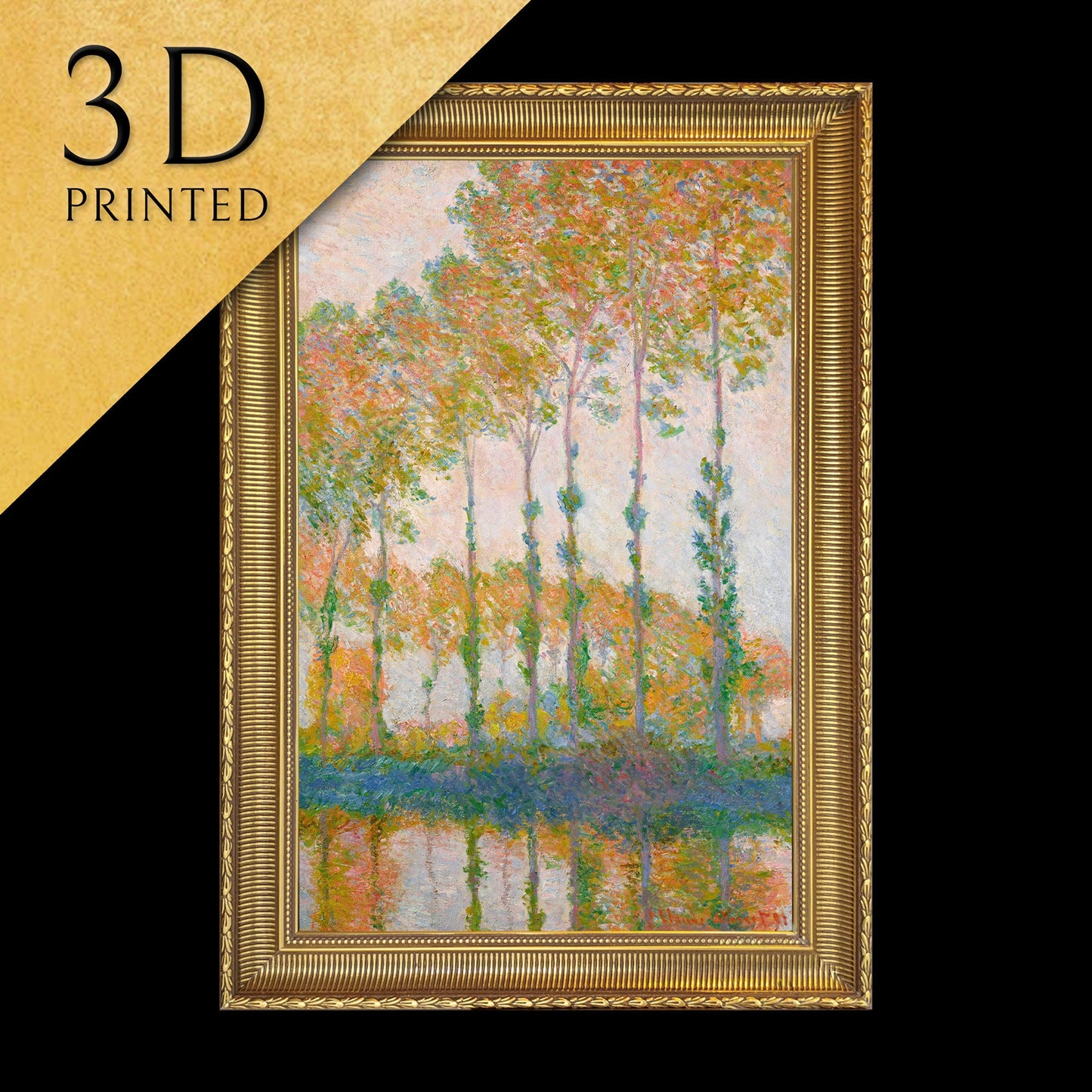 Poplars on the banks of the Epte, autumn by Claude Monet, 3d Printed with texture and brush strokes looks like original oil painting.