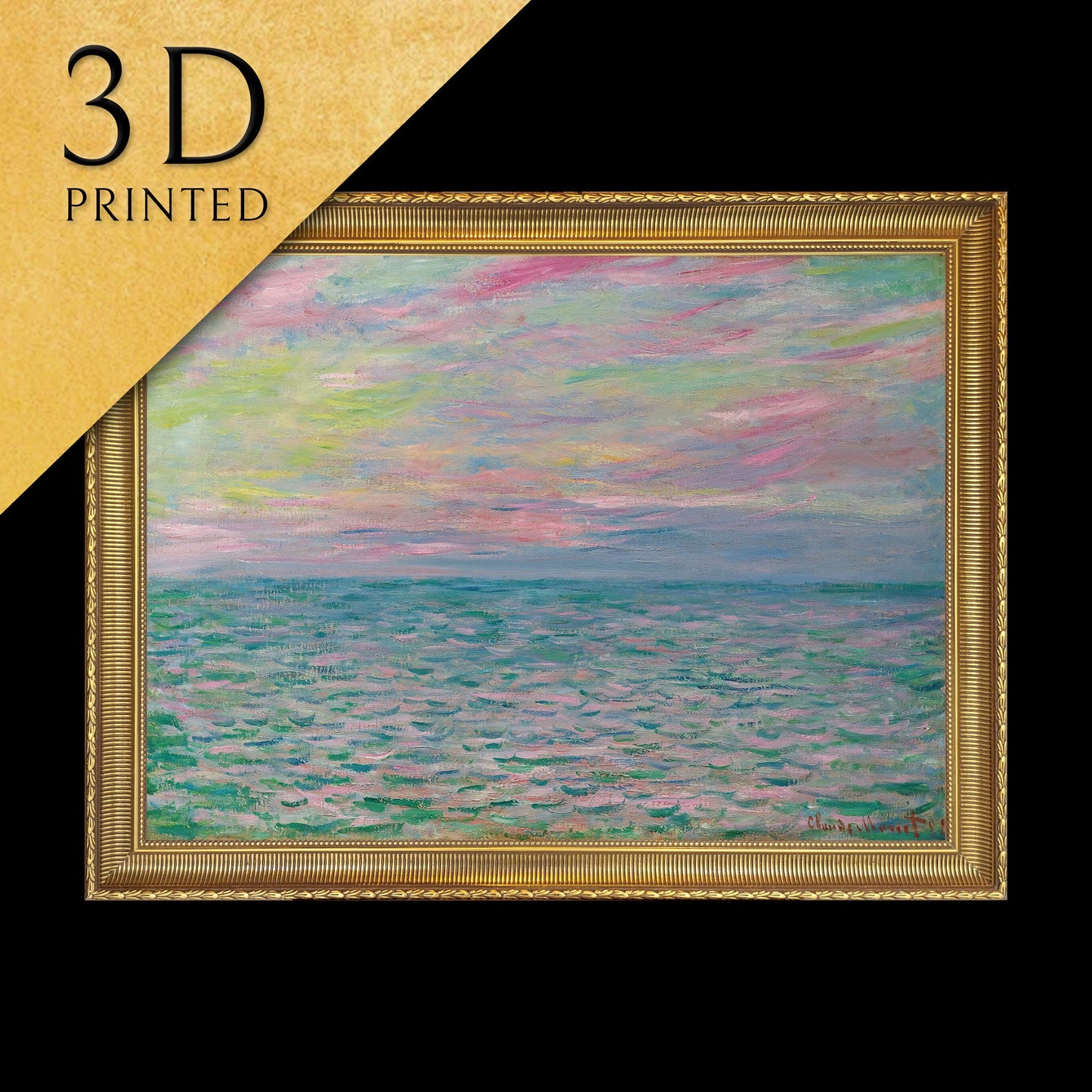 Coucher De Soleil À Pourville,Pleine Mer by Cloude Monet,3d Printed with texture and brush strokes looks like original oil painting