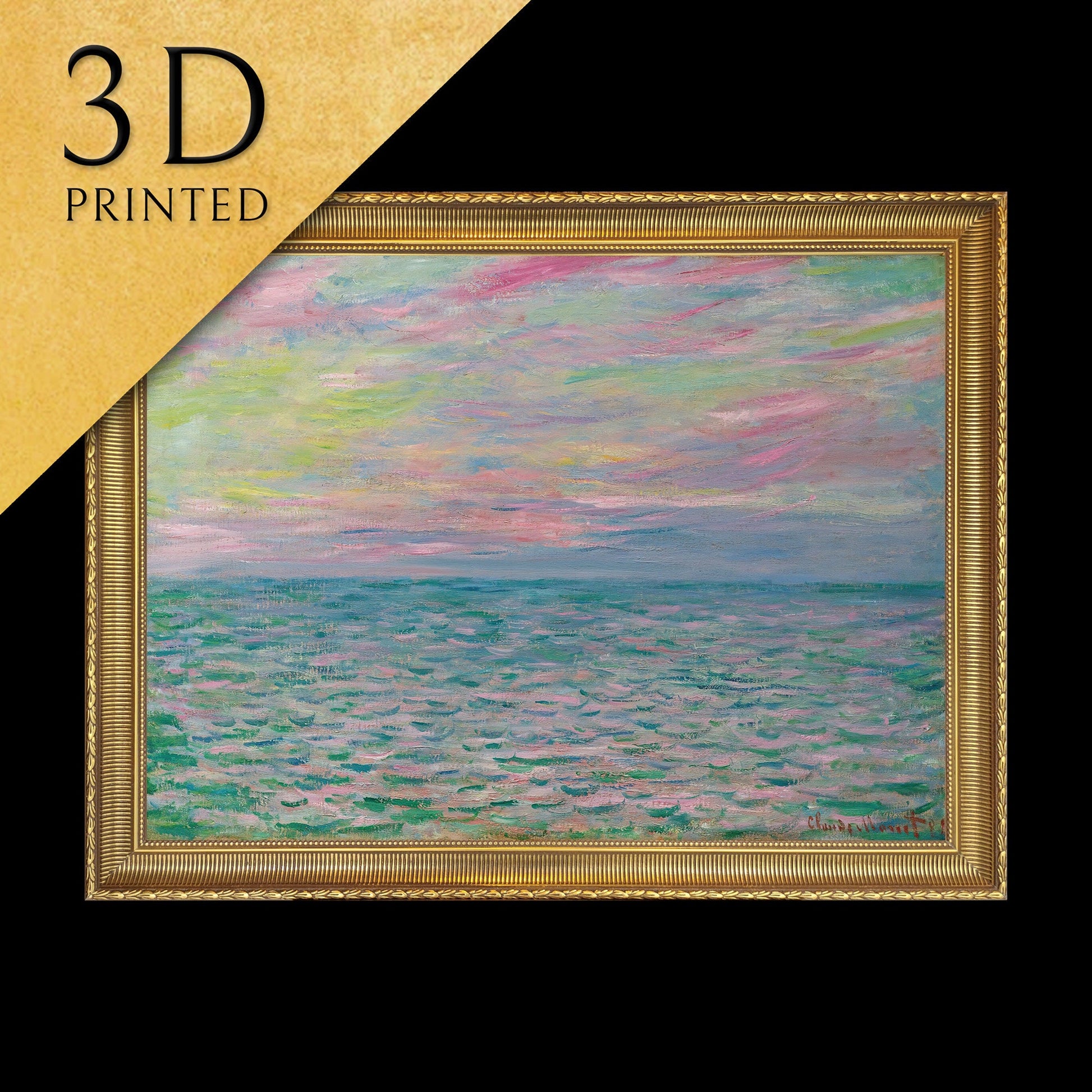 Coucher De Soleil À Pourville,Pleine Mer by Cloude Monet,3d Printed with texture and brush strokes looks like original oil painting