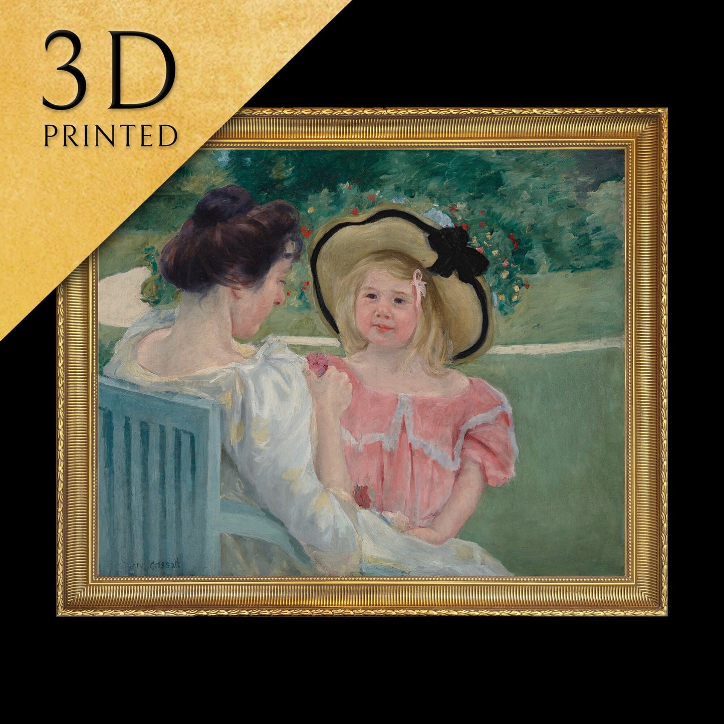 In The Garden- by Mary Cassatt, 3d Printed with texture and brush strokes looks like original oil painting.