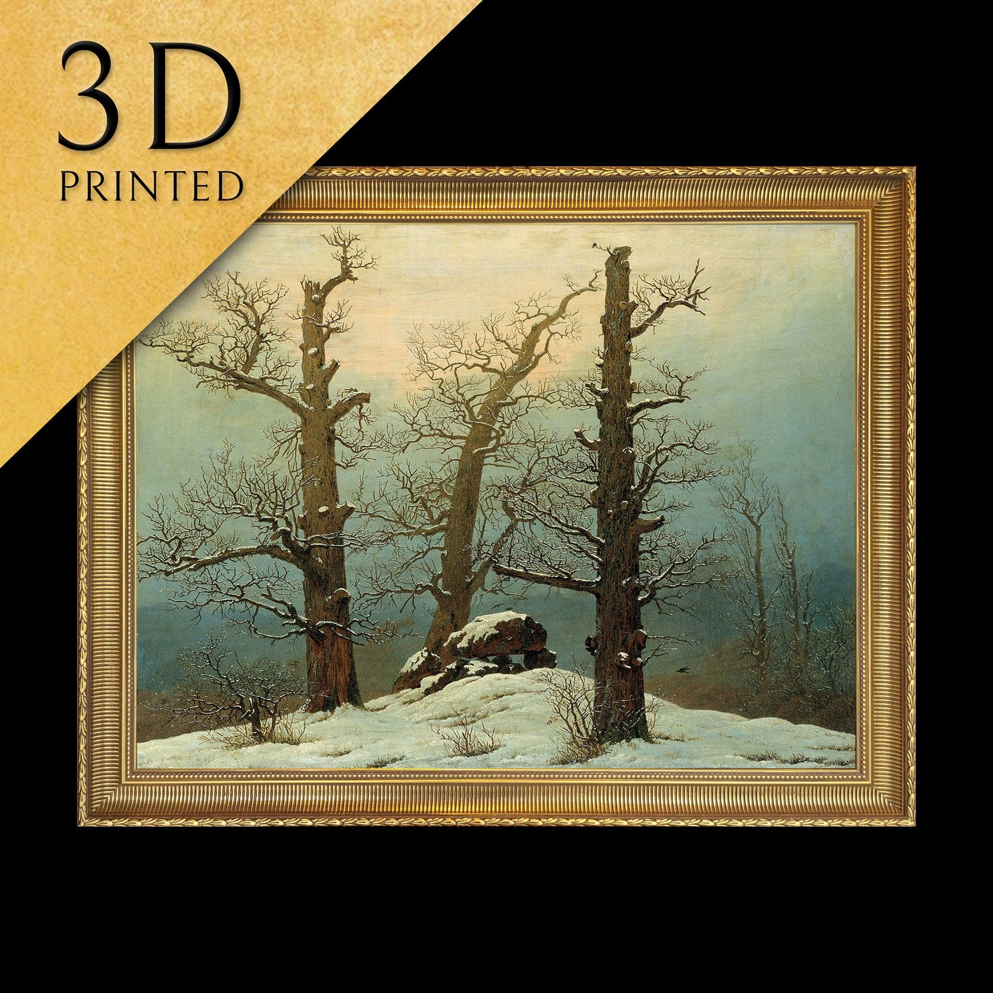 Cairn in Snow by Caspar David Friedrich, 3d Printed with texture and brush strokes looks like original oil painting.