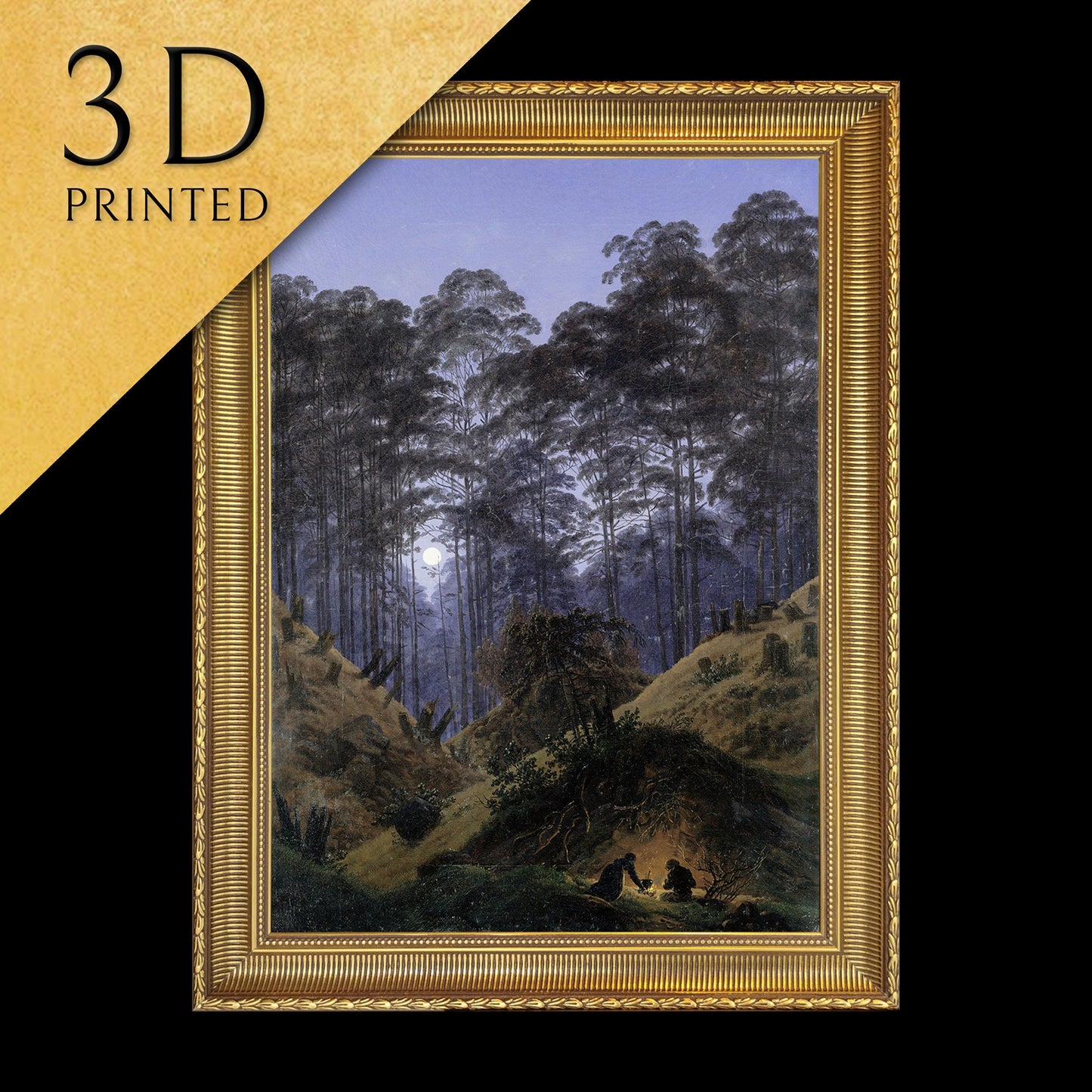 Inside the forest in the moonlight by Caspar Friedrich,3d Printed with texture and brush strokes looks like original oil painting.
