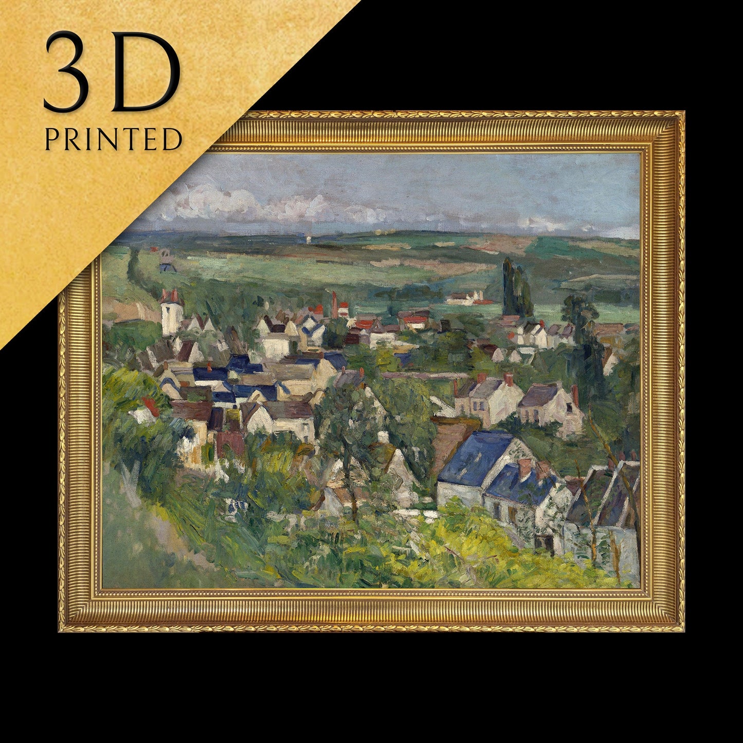 Auvers, Panoramic View by Paul Cezanne, 3d Printed with texture and brush strokes looks like original oil painting