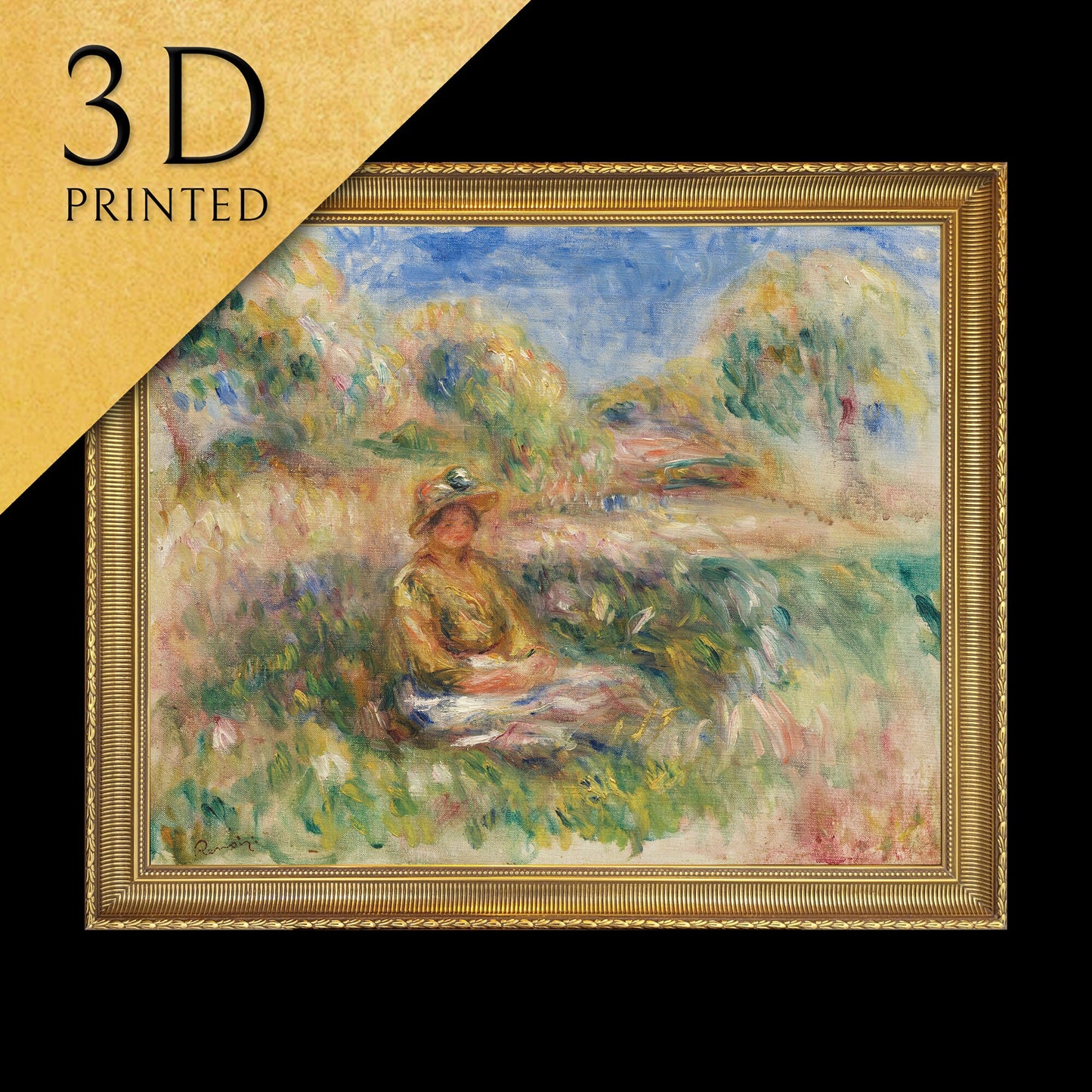 Femme assise dans un paysage by Pierre Auguste Renoir, 3d Printed with texture and brush strokes looks like original oil painting