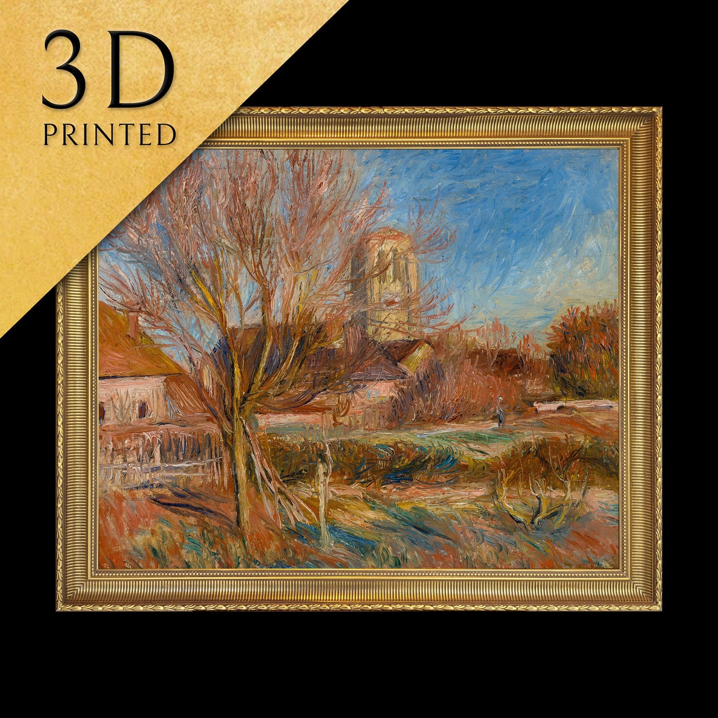 L’eglise a Essoyes by Pierre Auguste Renoir, 3d Printed with texture and brush strokes looks like original oil painting