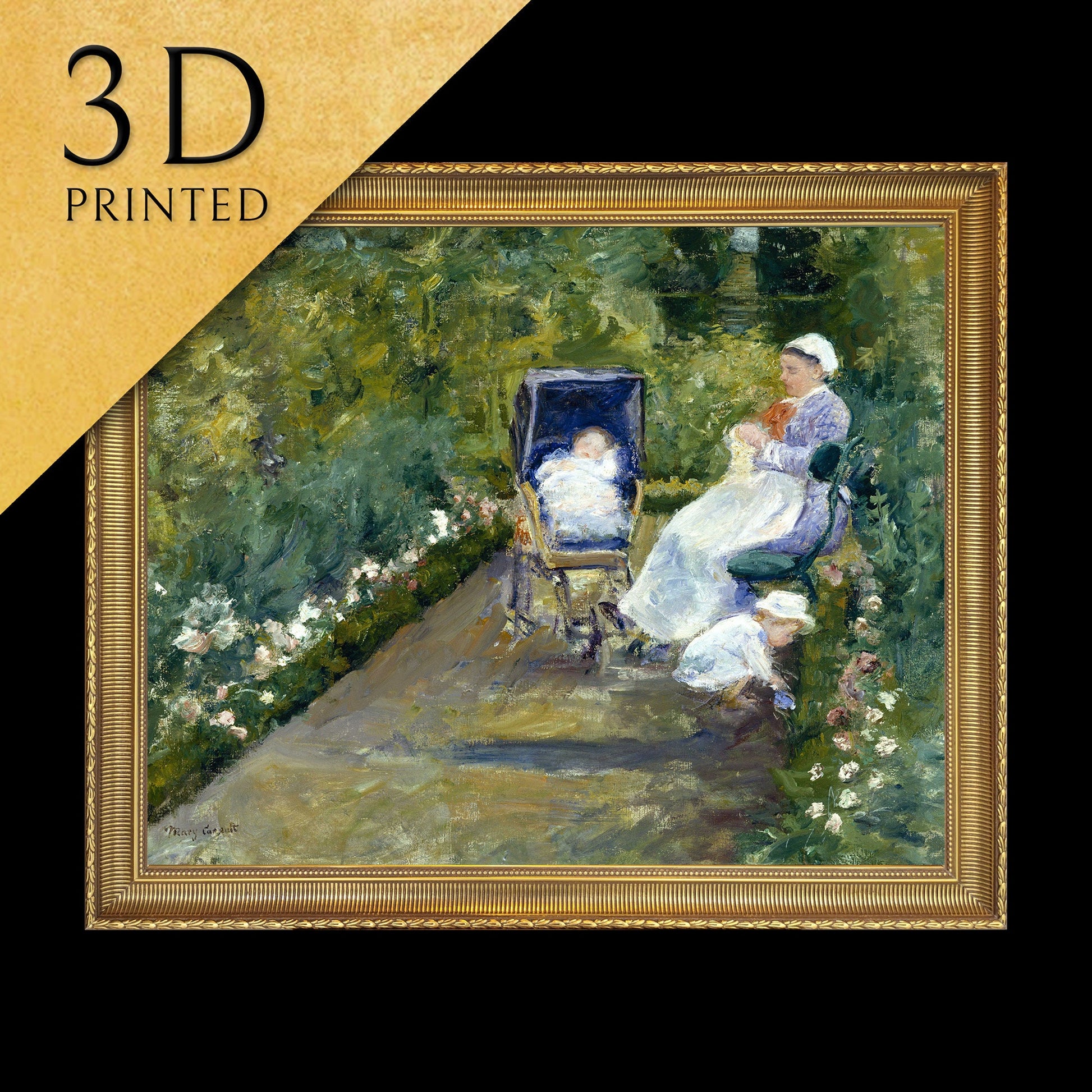 Children in a Garden - by Mary Cassatt, 3d Printed with texture and brush strokes looks like original oil painting.