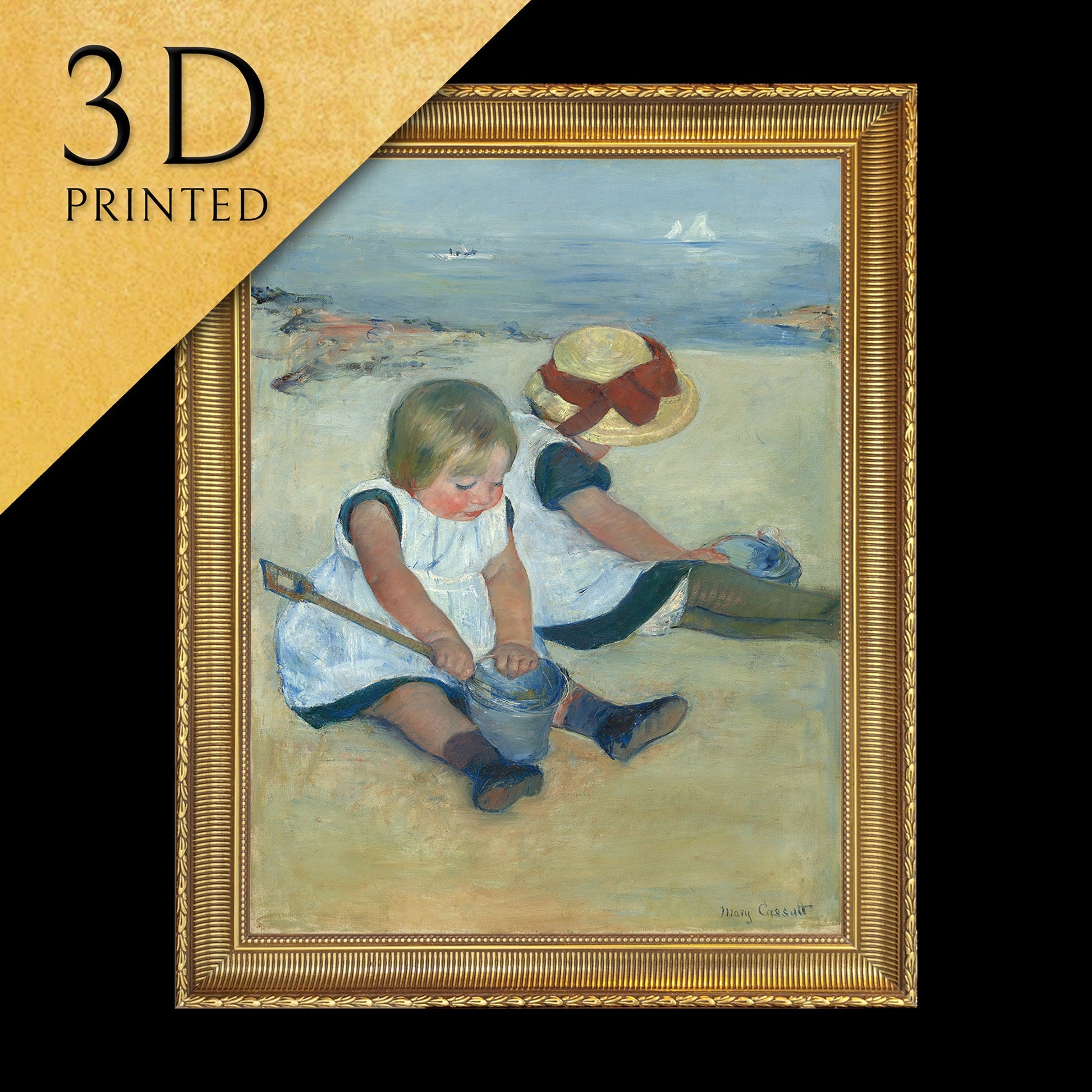 Children Playing on the Beach -by Mary Cassatt, 3d Printed with texture and brush strokes looks like original oil painting.
