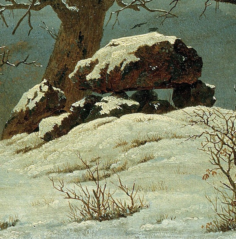 Cairn in Snow by Caspar David Friedrich, 3d Printed with texture and brush strokes looks like original oil painting.