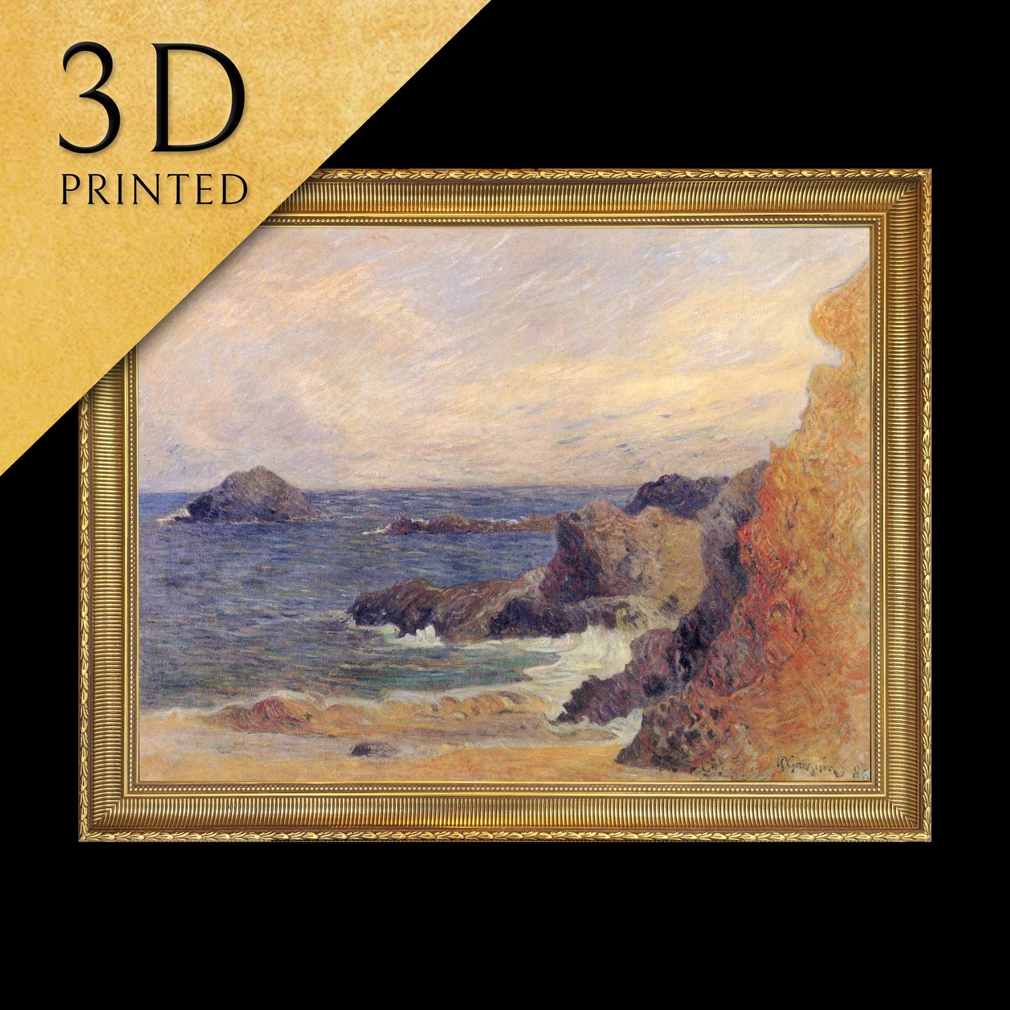 La Côte rocheuse,ou Rochers au bord de la mer by Paul Gauguin, 3d Printed with texture and brush strokes looks like original oil painting.