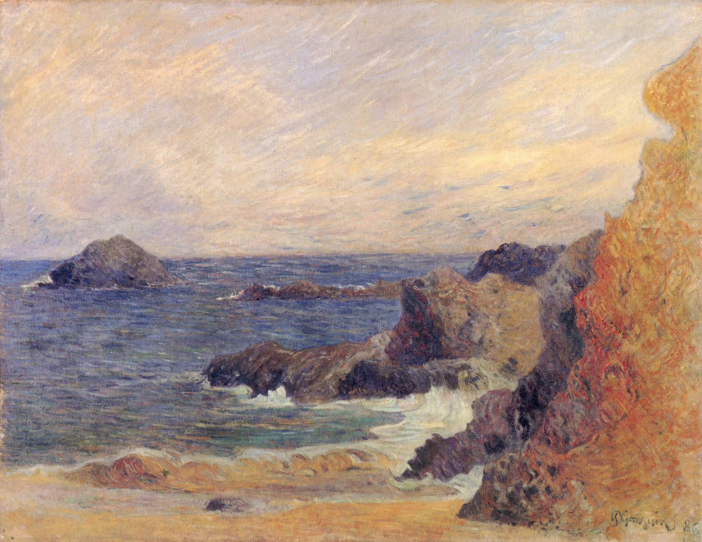 La Côte rocheuse,ou Rochers au bord de la mer by Paul Gauguin, 3d Printed with texture and brush strokes looks like original oil painting.