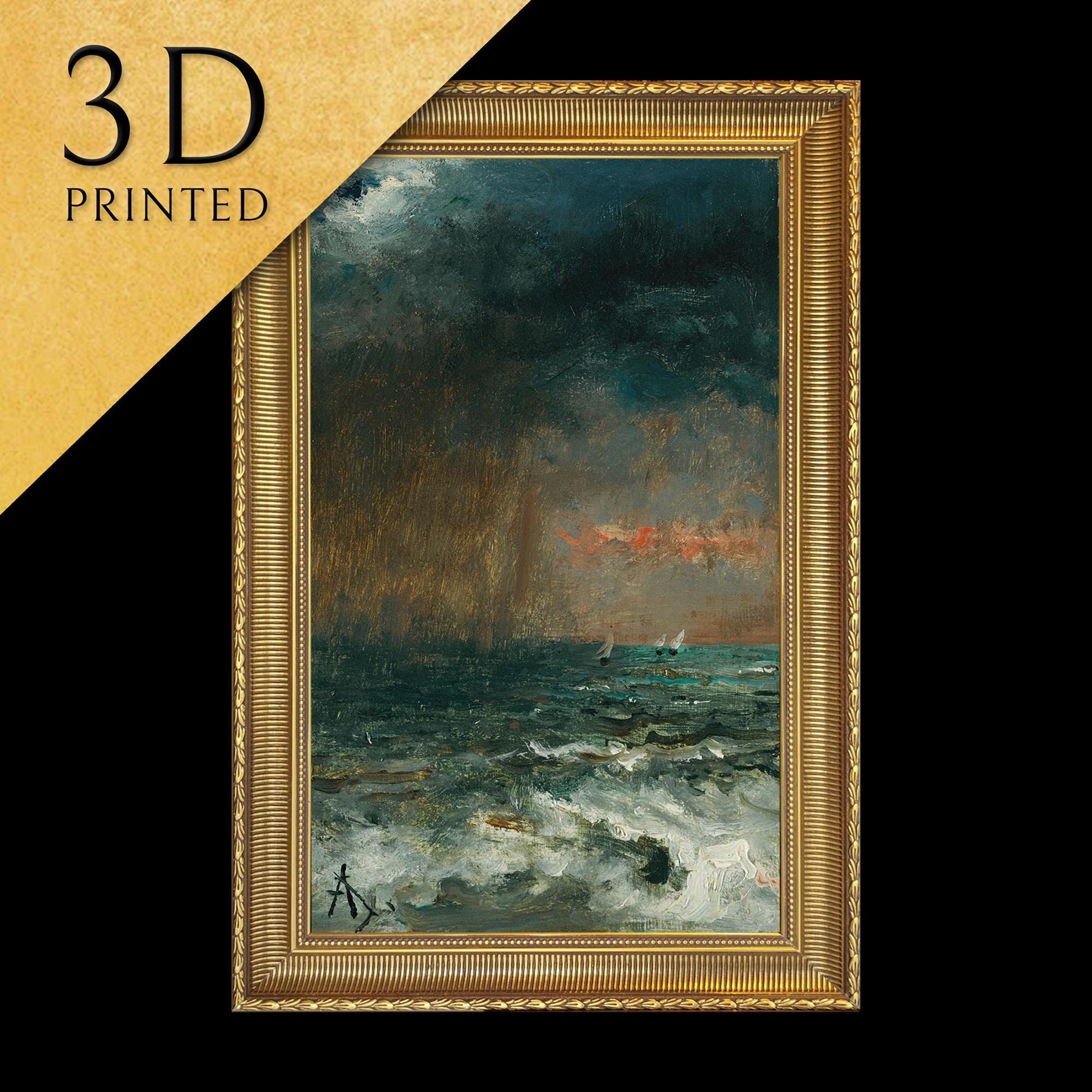 A Storm At Sea by Alfred Stevens, 3d Printed with texture and brush strokes looks like original oil painting.