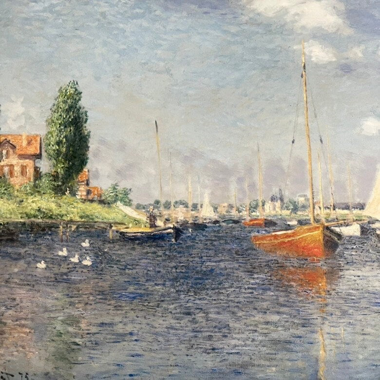 Red Boats Argenteuil by Claude Monet, 3d Printed with texture and brush strokes looks like original oil painting