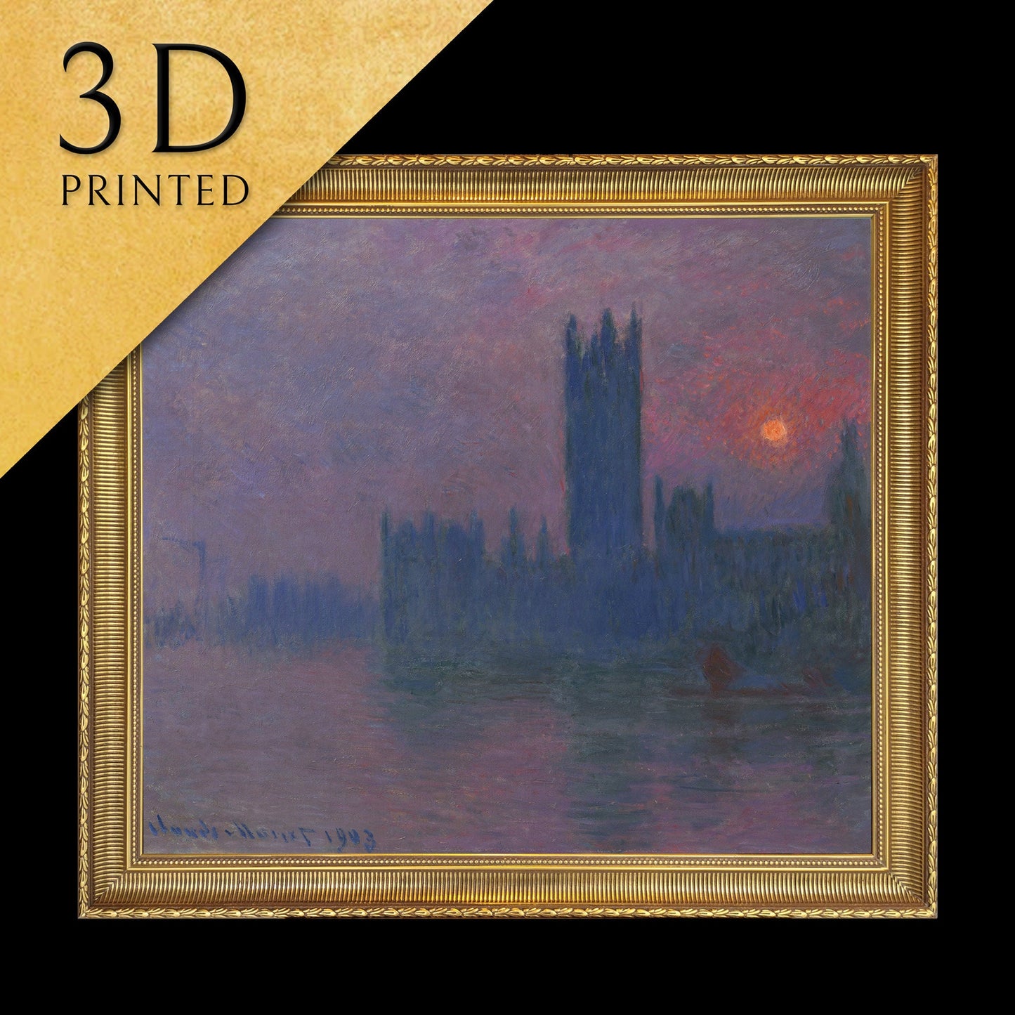 Houses of Parliament, Sunset by Claude Monet, 3d Printed with texture and brush strokes looks like original oil painting