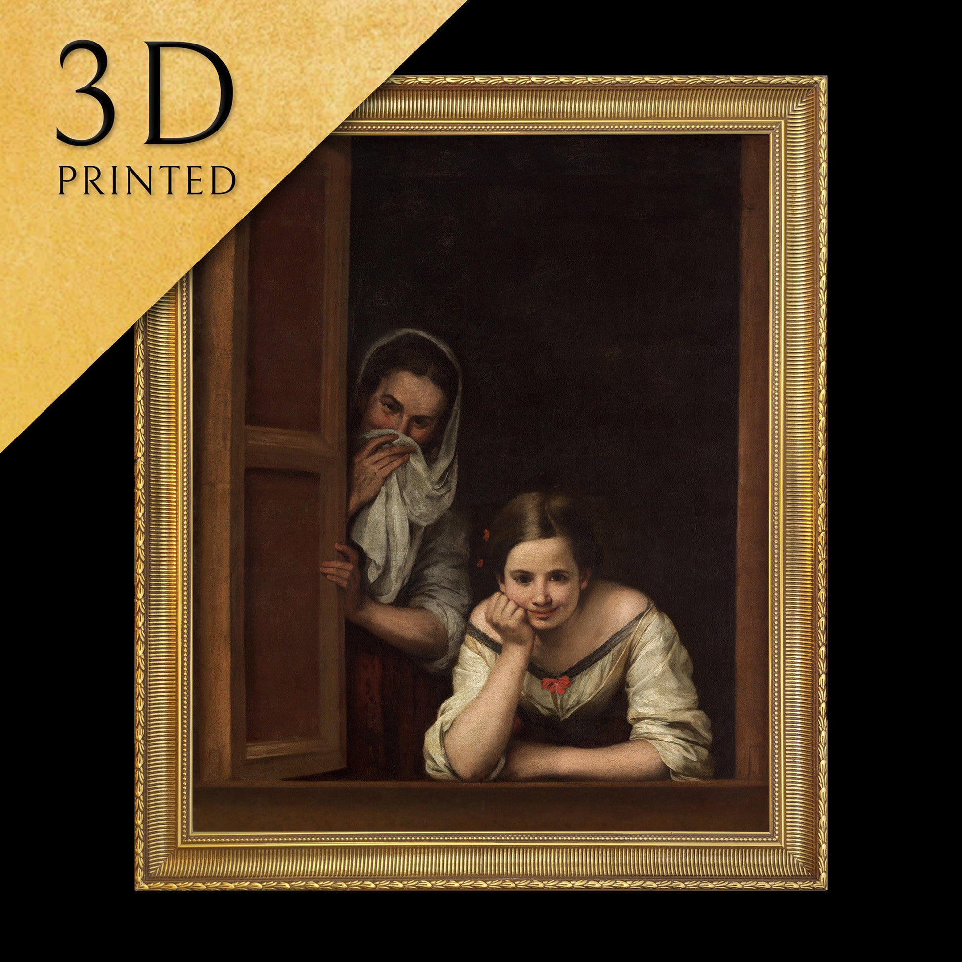 Two Women at a Window by Bartolomeo Estaban Murillo, 3d Printed with texture and brush strokes looks like original oil painting