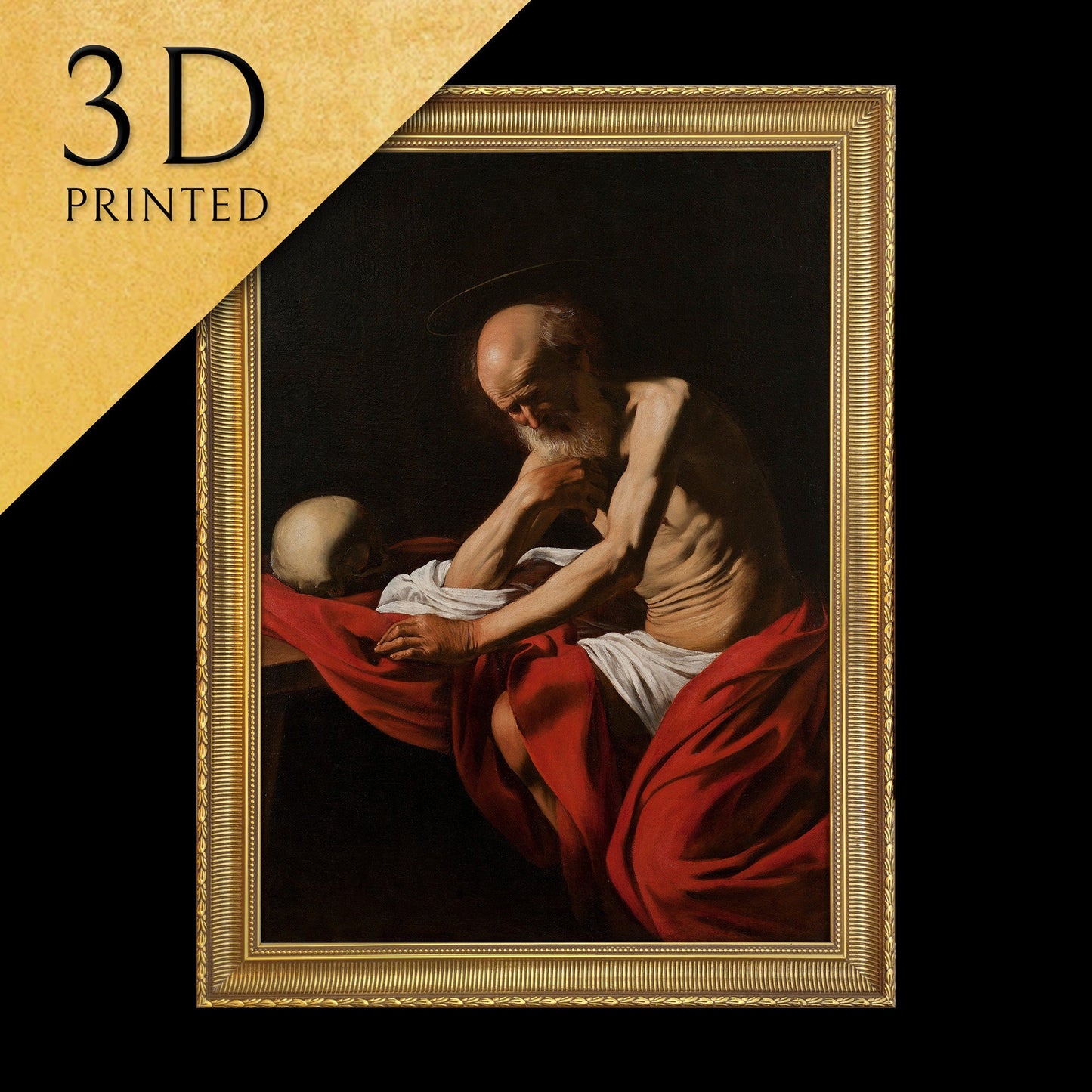 St Jerome Meditating by Caravaggio, 3d Printed with texture and brush strokes looks like original oil painting