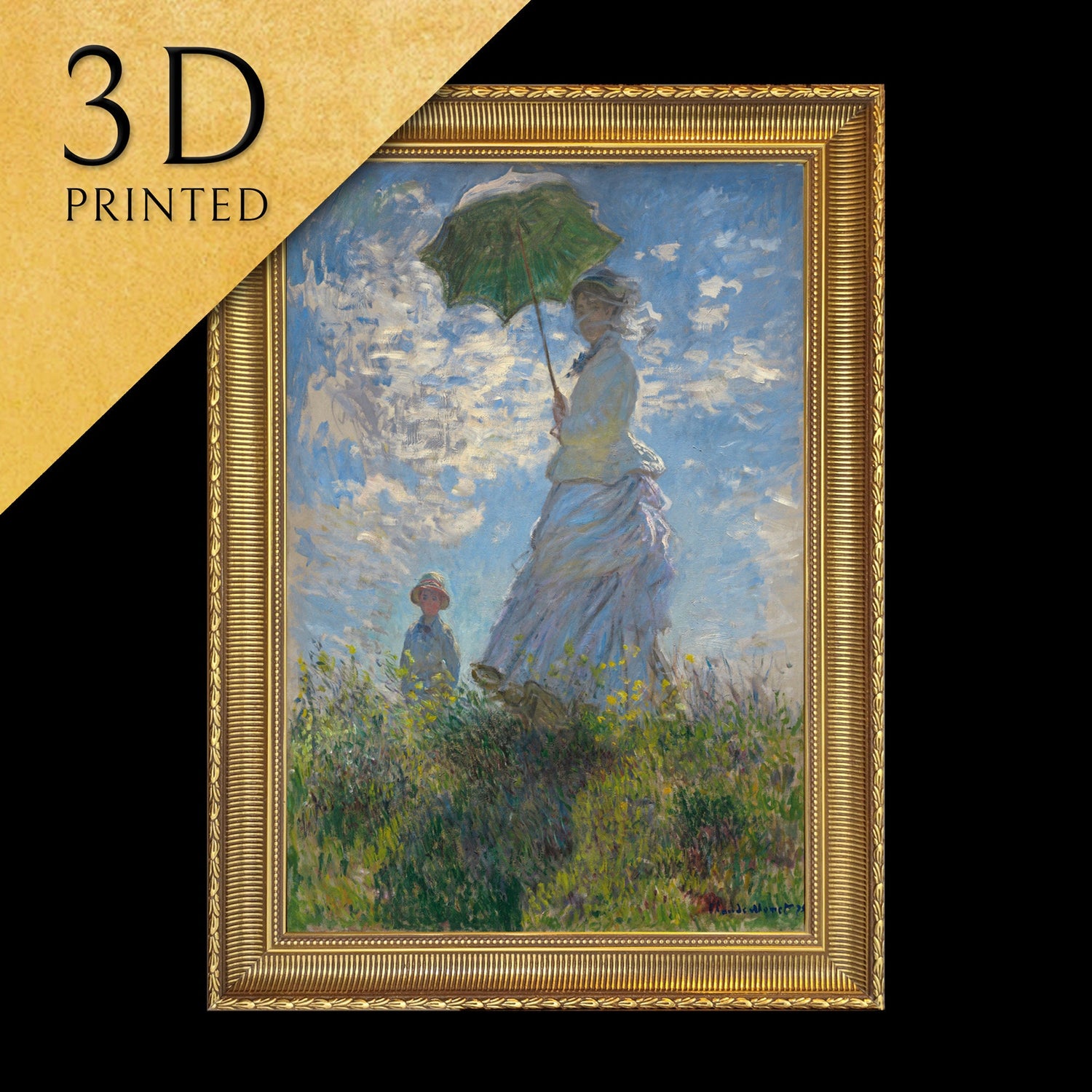 Woman with a Parasol by Claude Monet, 3d Printed with texture and brush strokes looks like original oil painting