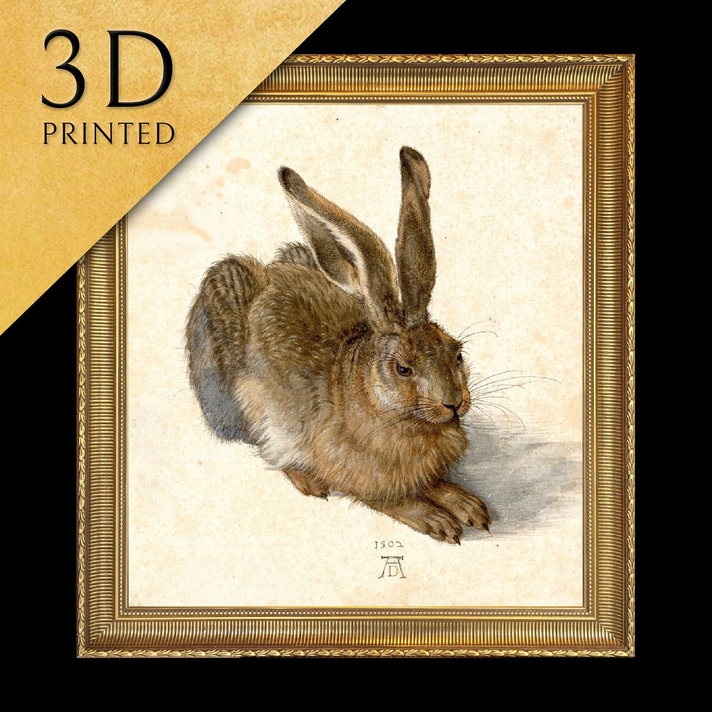 Young Hare by Albrecht Dürer, 3d Printed with texture and brush strokes looks like original oil painting