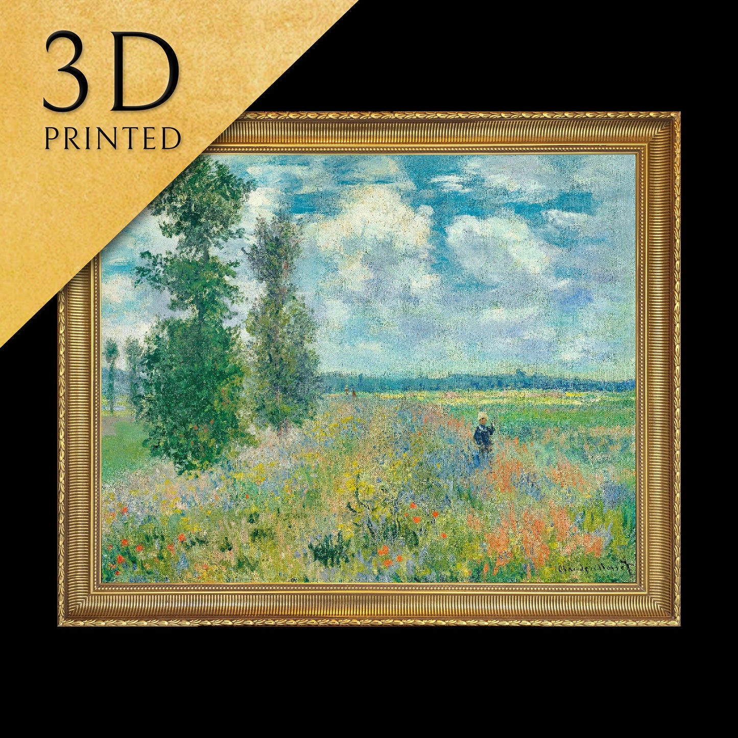 The Poppy Field Near Argenteuil by Claude Monet, 3d Printed with texture and brush strokes looks like original oil painting