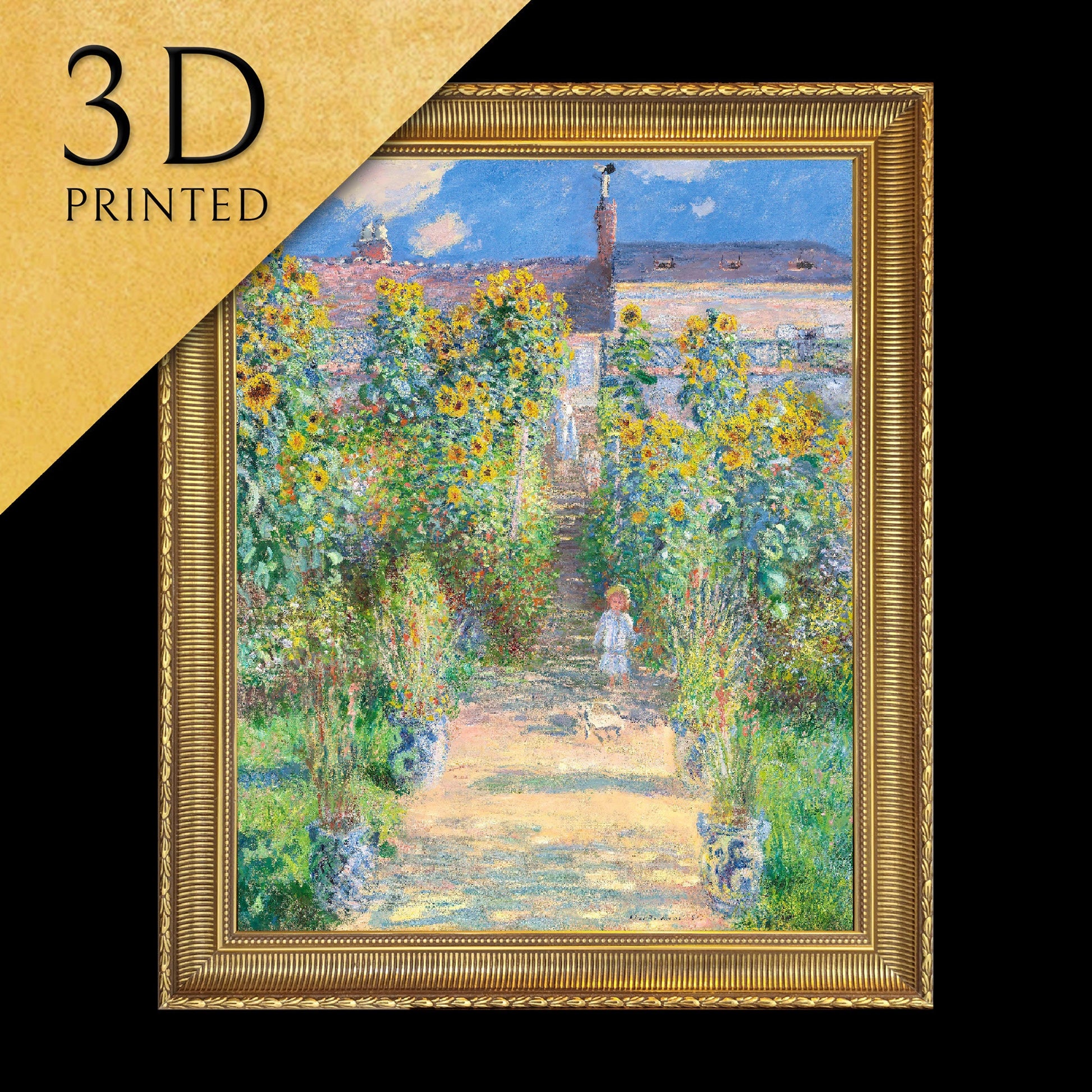 Garden with Sunflowers by Claude Monet, 3d Printed with texture and brush strokes looks like original oil painting