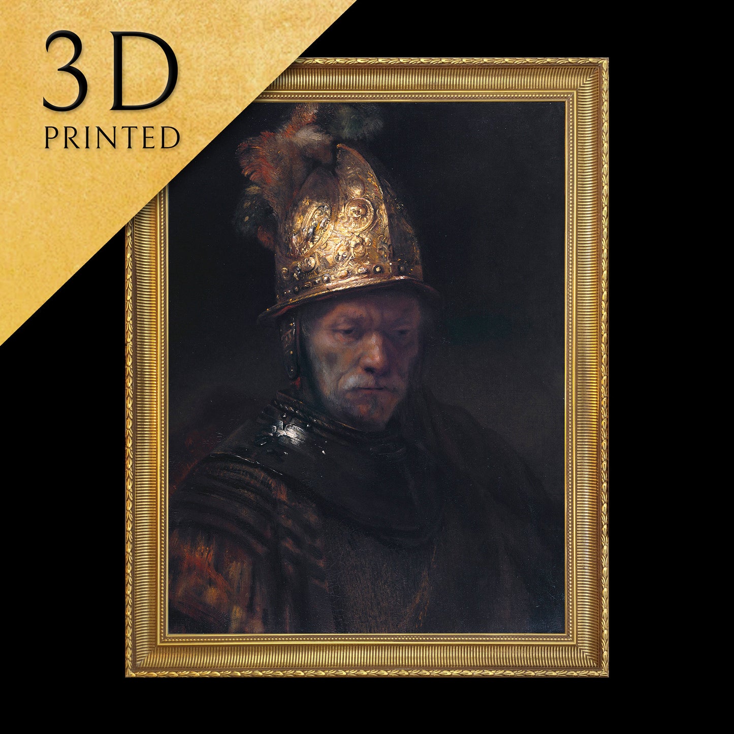 The Man with the Golden Helmet by Rembrandt, 3d Printed with texture and brush strokes looks like original oil painting