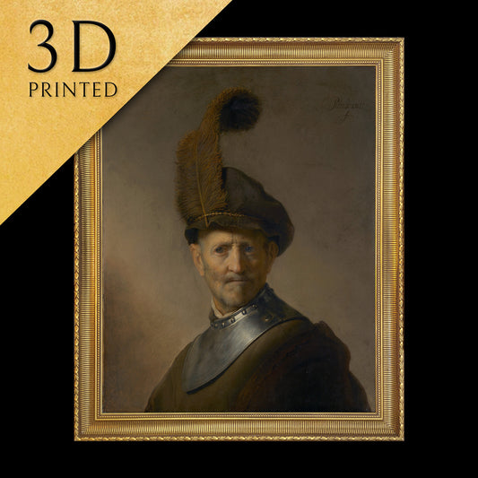 An Old Man in Military Costume by Rembrandt, 3d Printed with texture and brush strokes looks like original oil painting