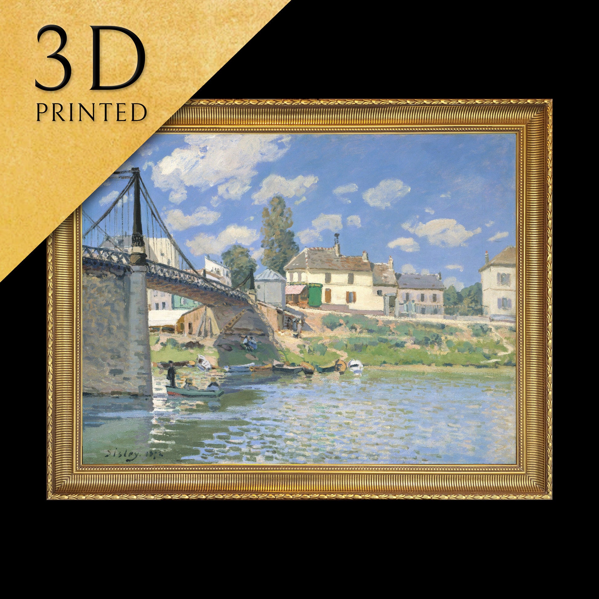 The Bridge at Villeneuve la Garenne by Alfred Sisley, 3d Printed with texture and brush strokes looks like original oil painting