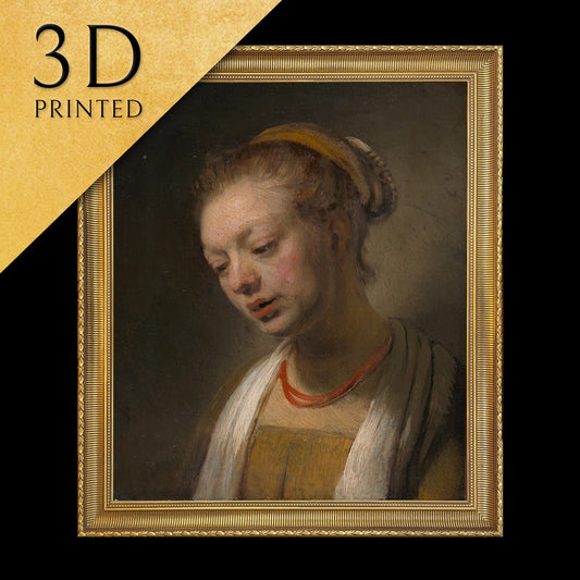 Young Woman with a Red Necklace by Rembrandt, 3d Printed with texture and brush strokes looks like original oil painting