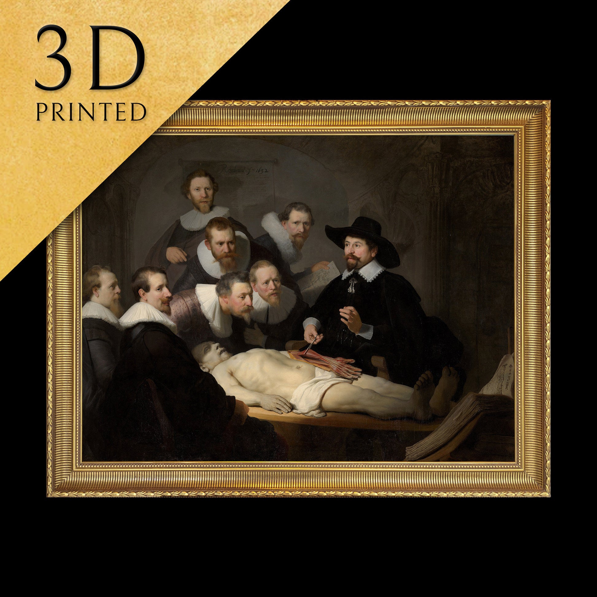 The Anatomy Lesson of Dr Nicolaes Tulp by Rembrandt, 3d Printed with texture and brush strokes looks like original oil painting