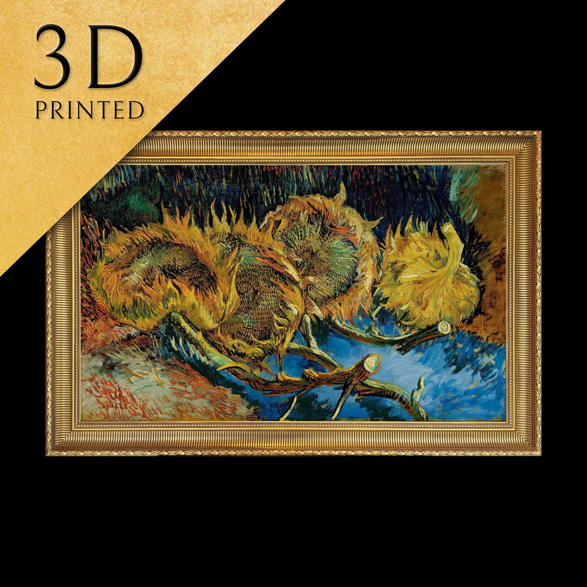 Four Sunflowers Gone to Seed by Vincent Van Gogh, 3d Printed with texture and brush strokes looks like original oil painting