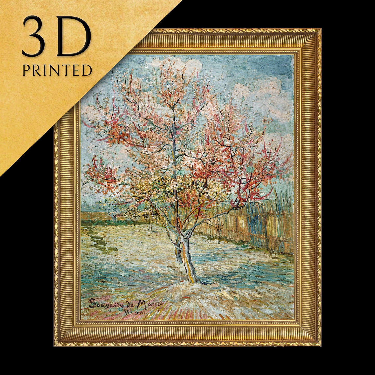 Pink Peach Trees by Vincent Van Gogh, 3d Printed with texture and brush strokes looks like original oil-painting