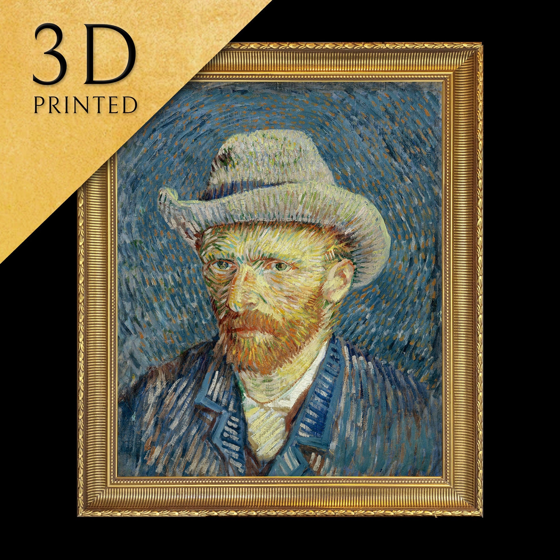 Self Portrait with Grey Felt Hat by Vincent Van Gogh, 3d Printed with texture and brush strokes looks like original oil painting