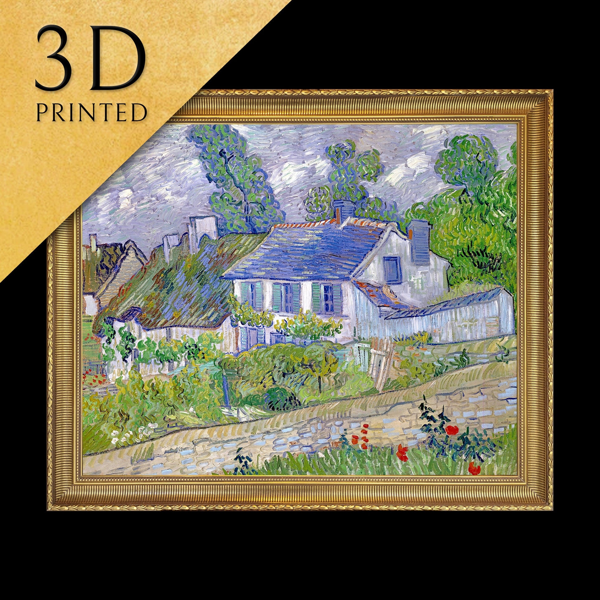 Houses at Auvers by Vincent Van Gogh, 3d Printed with texture and brush strokes looks like original oil painting