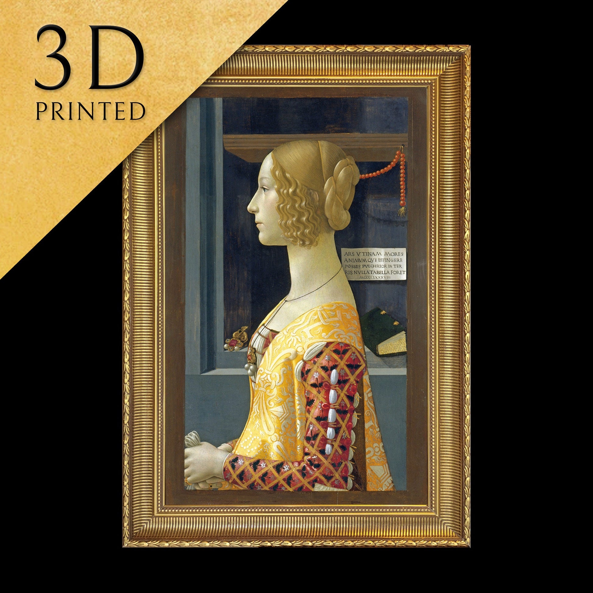 Portrait of Giovanna by Domenico Ghirlandaio, 3d Printed with texture and brush strokes looks like original oil painting