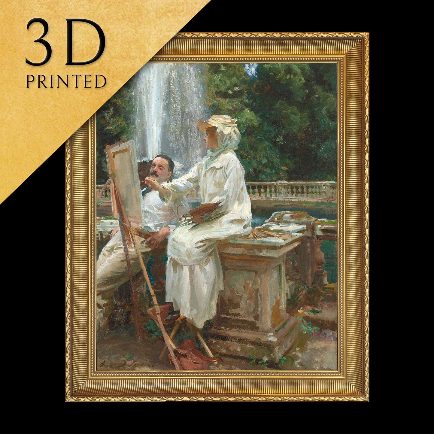 The Fountain by John Singer Sargent, 3d Printed with texture and brush strokes looks like original oil painting