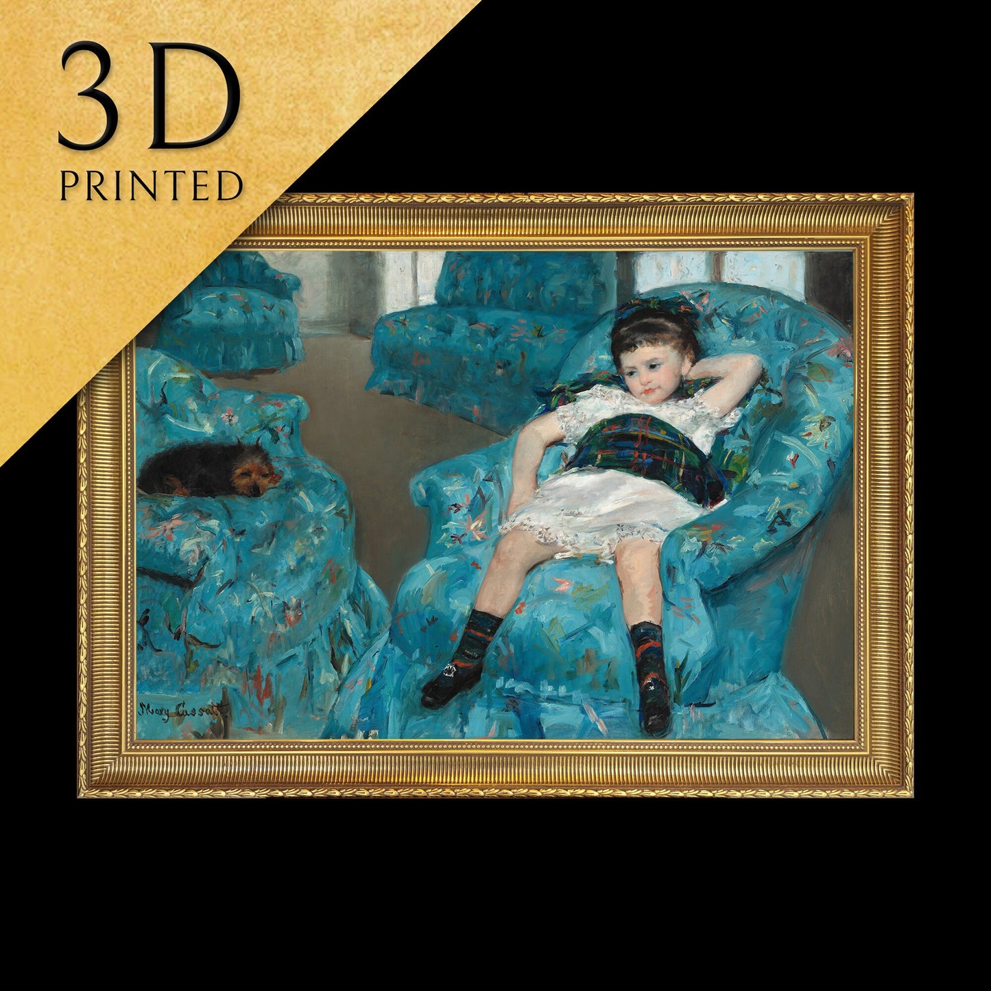 Little Girl in a Blue Armchair by Mary Cassatt, 3d Printed with texture and brush strokes looks like original oil painting