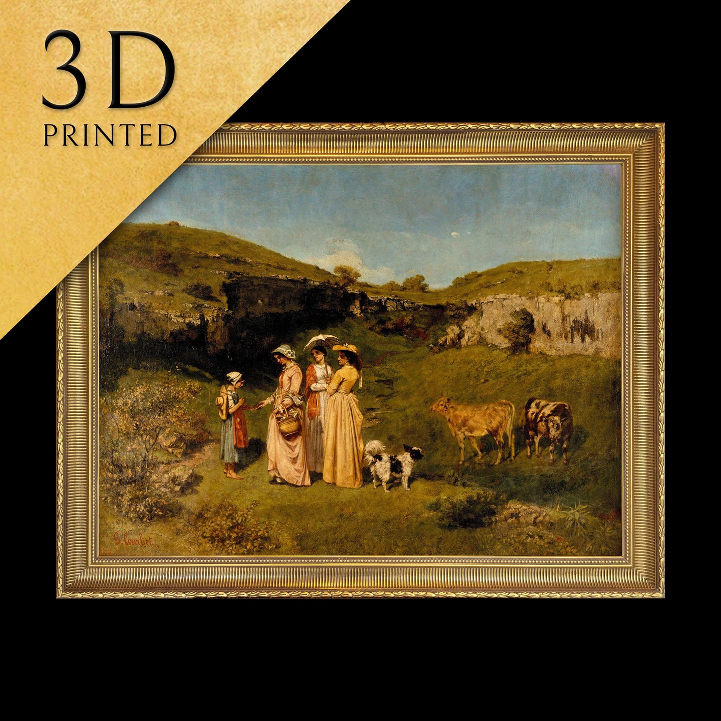 Young Ladies of the Village by Gustave Courbet, 3d Printed with texture and brush strokes looks like original oil painting , landscape print