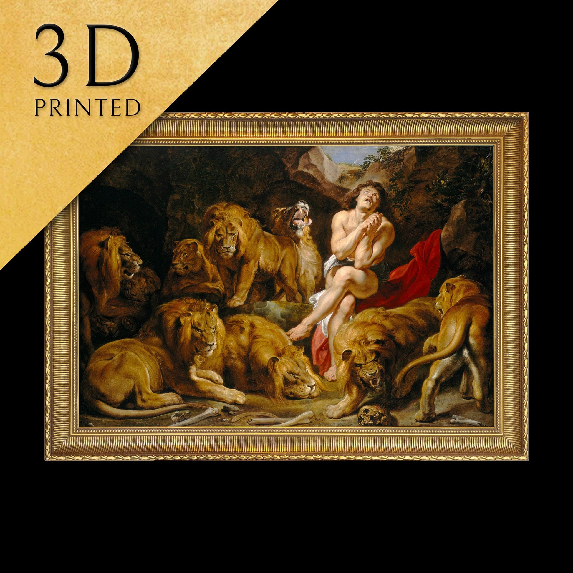 Daniels in the Lion Den's by Sir Peter Paul Rubens, 3d Printed with texture and brush strokes looks like original oil painting, masterpiece