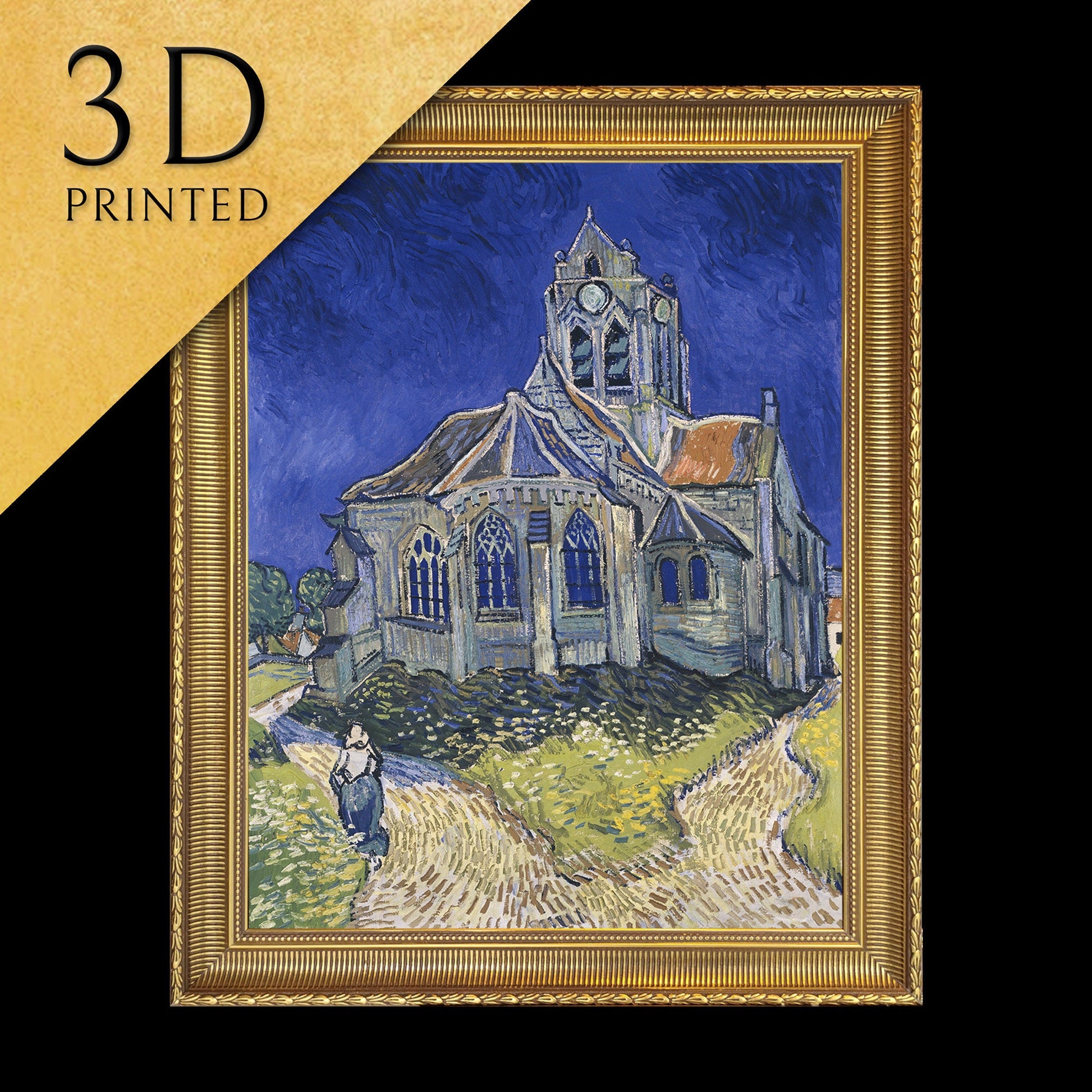 The Church in Auverssur by Vincent Van Gogh, 3d Printed with texture and brush strokes looks like original oil painting