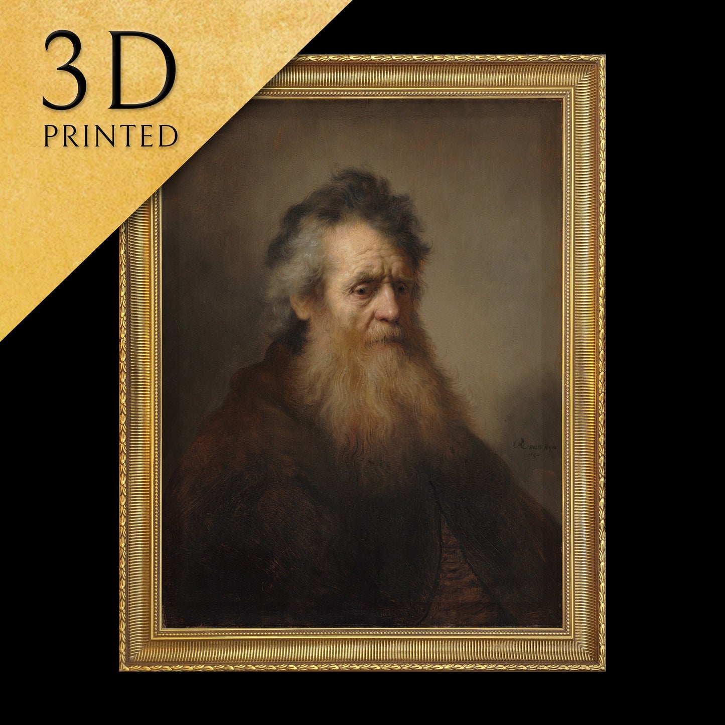 Portrait of an Old Man by Rembrandt, 3d Printed with texture and brush strokes looks like original oil painting.