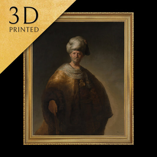 Man in Oriental Costume by Rembrandt, 3d Printed with texture and brush strokes looks like original oil painting.