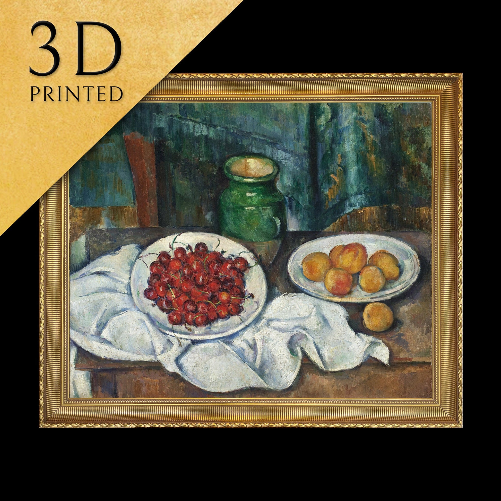 Still Life With Cherries And Peaches by Paul Cezanne, 3d Printed with texture and brush strokes looks like original oil painting