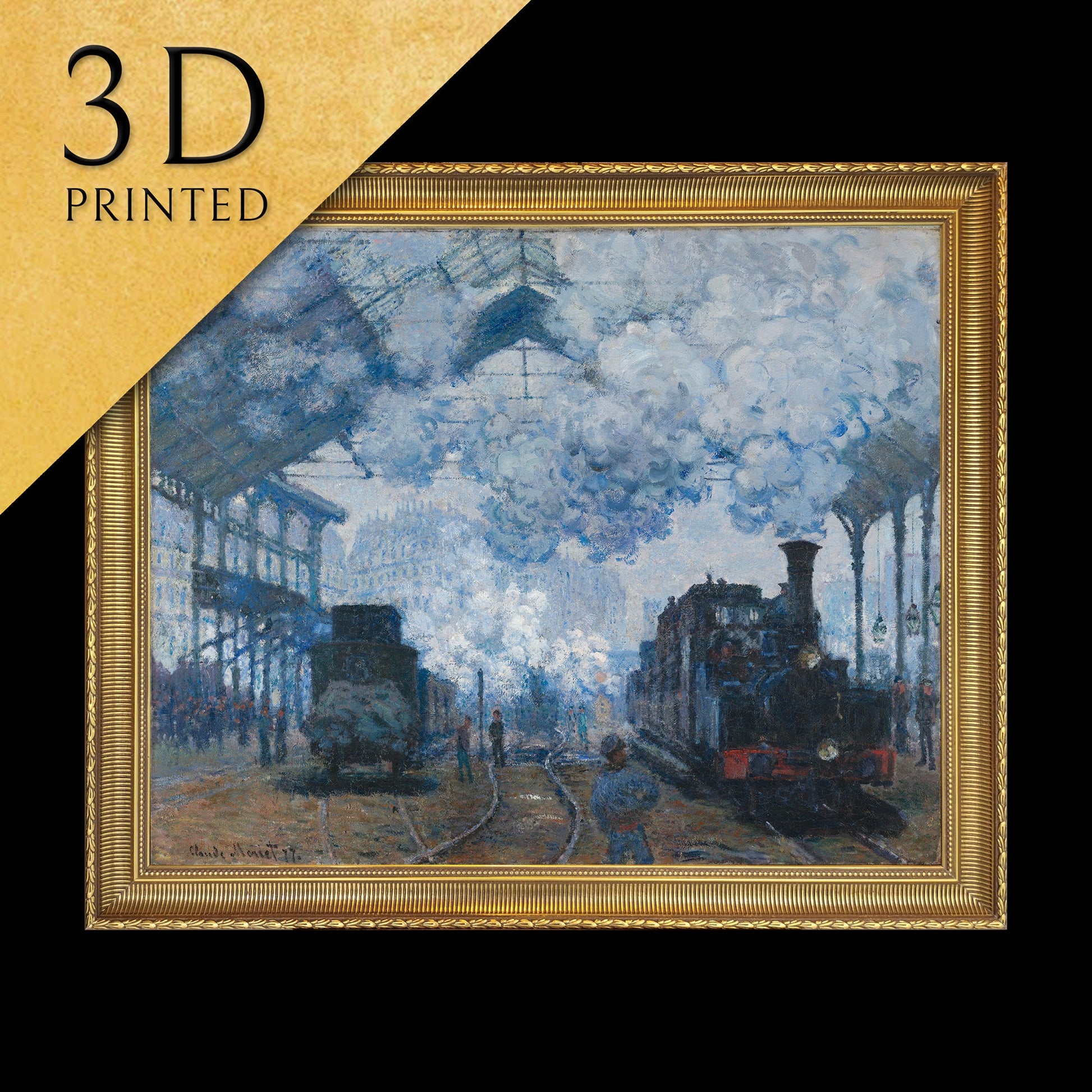 The Gare Saint Lazare Arrival by Claude Monet, 3d Printed with texture and brush strokes looks like original oil painting