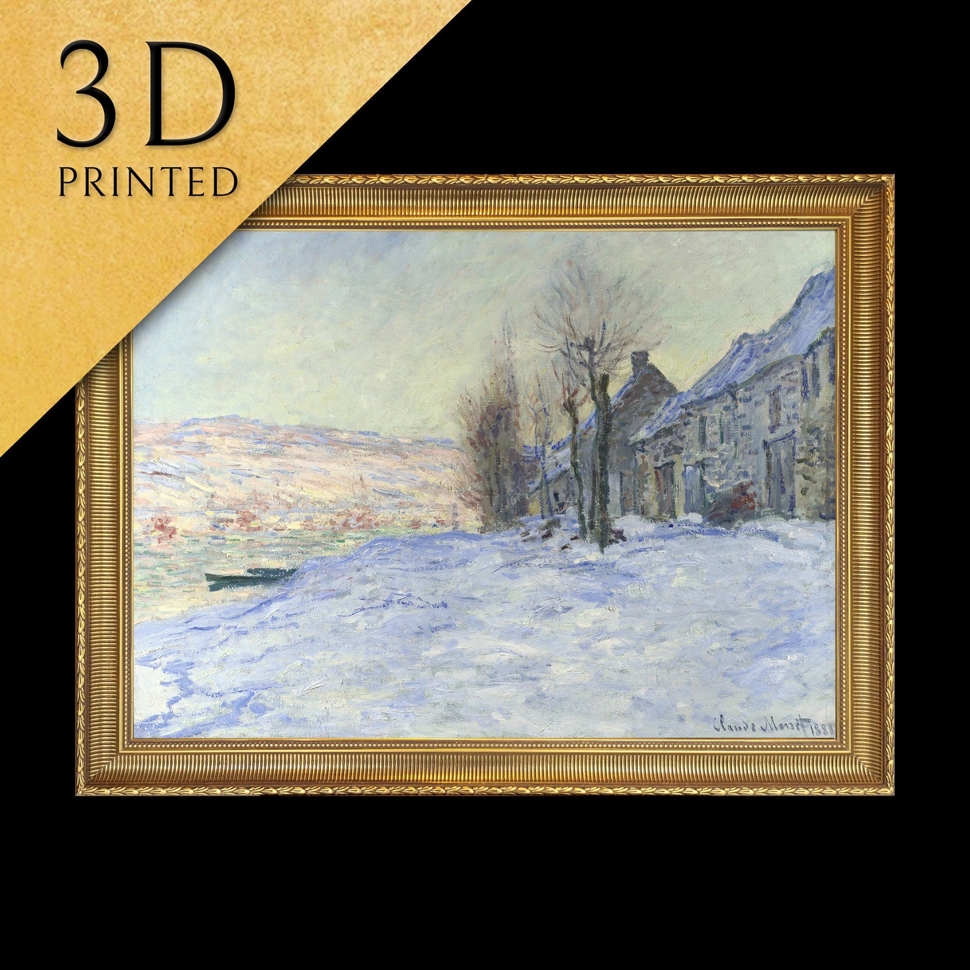 Lavacourt Under Snow by Claude Monet, 3d Printed with texture and brush strokes looks like original oil painting