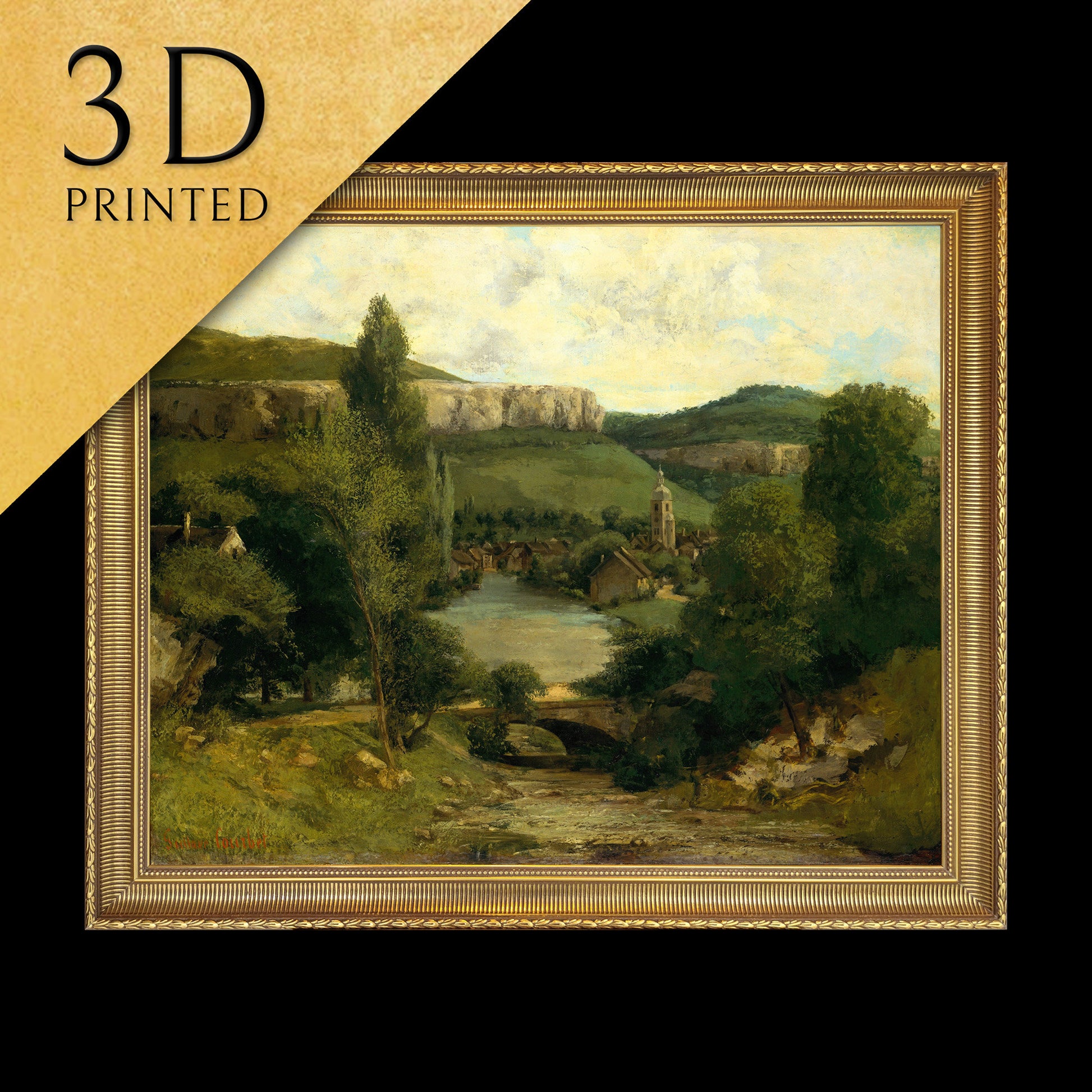 View of Ornans by Gustave Courbet, 3d Printed with texture and brush strokes looks like original oil painting