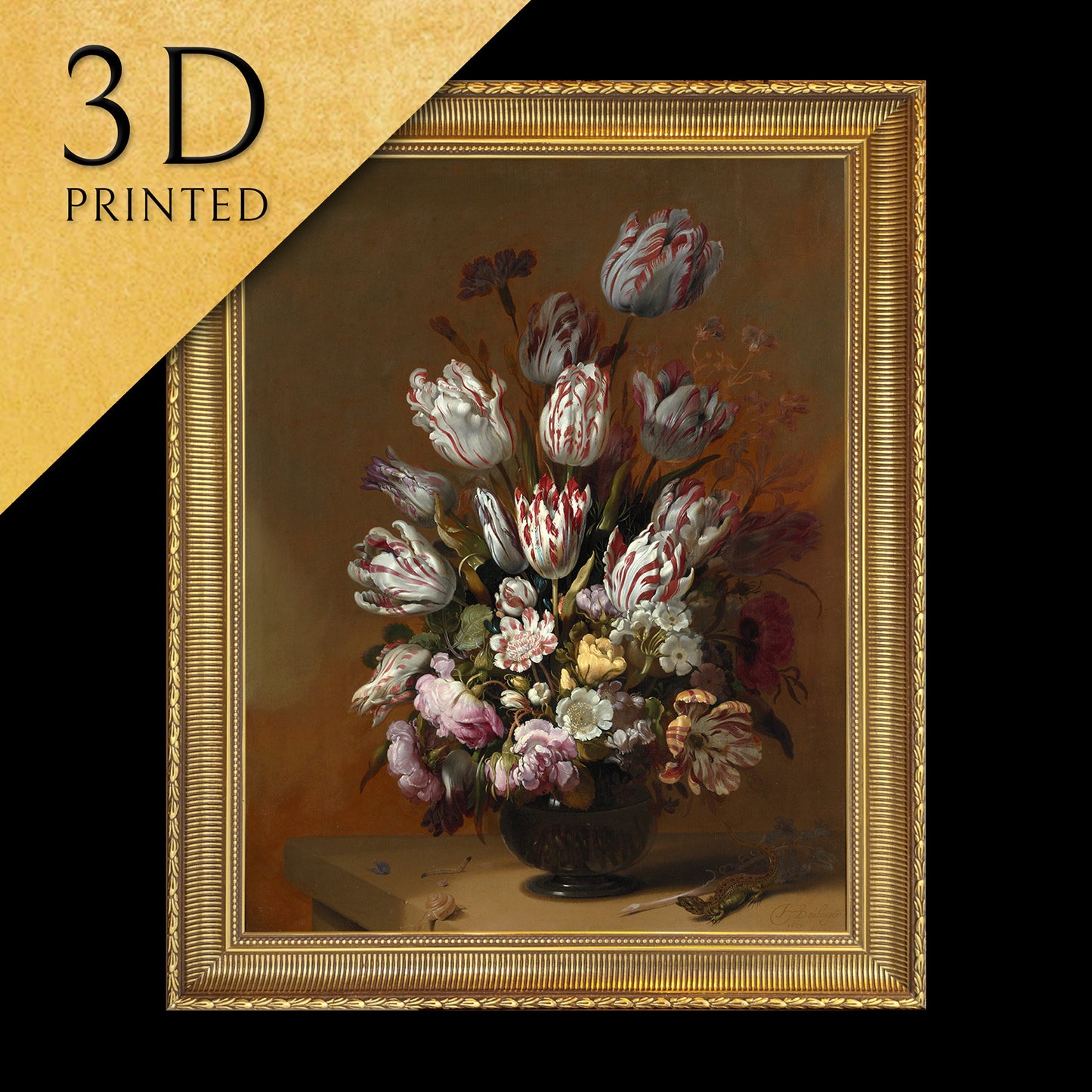 Floral Still Life by Hans Bollongier, 3d Printed with texture and brush strokes looks like original oil painting