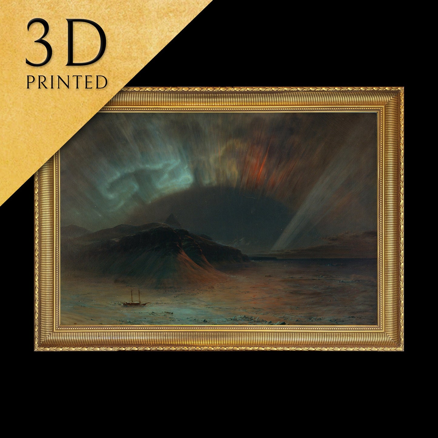 Aurora Borealis by Frederic Edwin Church, 3d Printed with texture and brush strokes looks like original oil painting