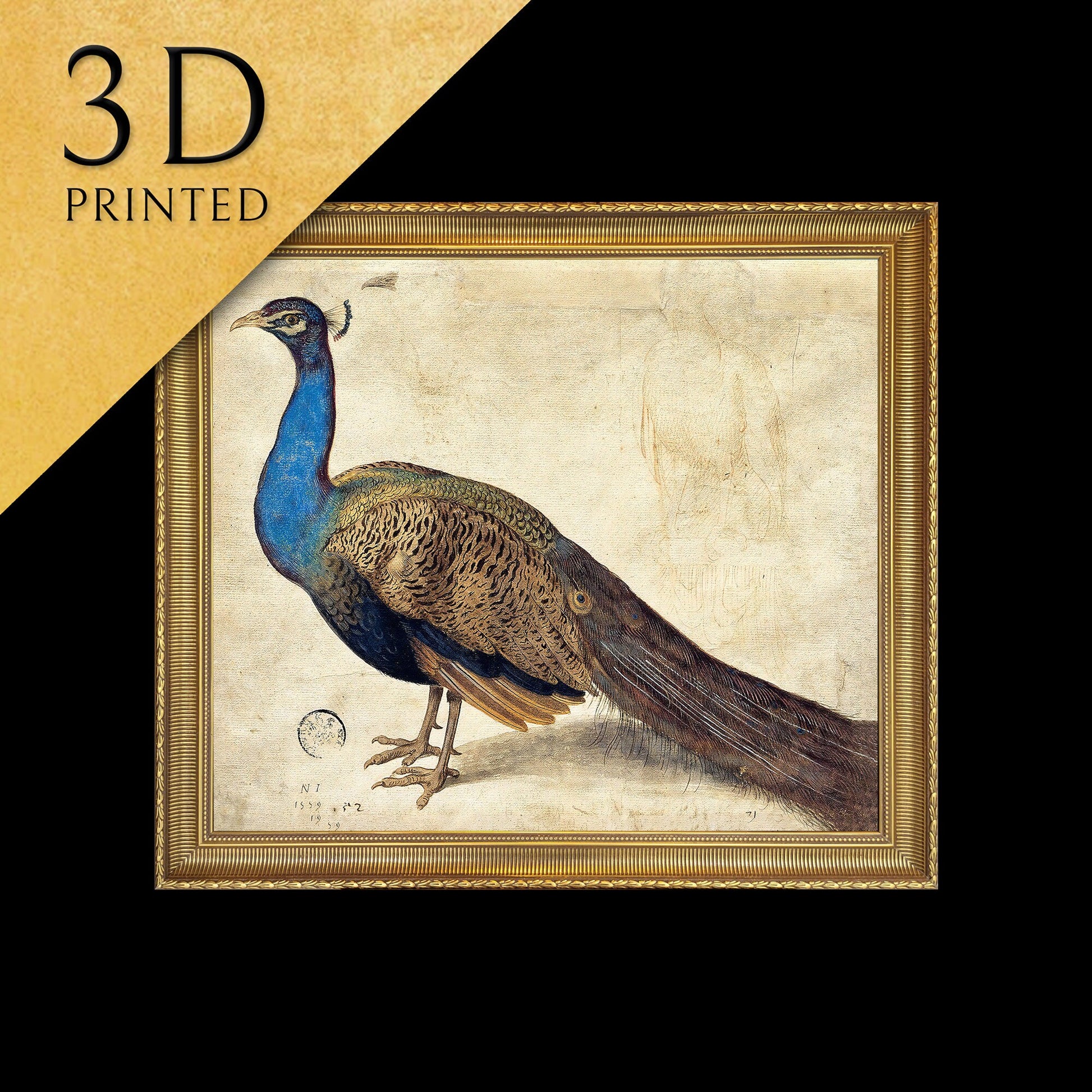 Peacock by Albrecht Dürer, 3d Printed with texture and brush strokes looks like original oil painting